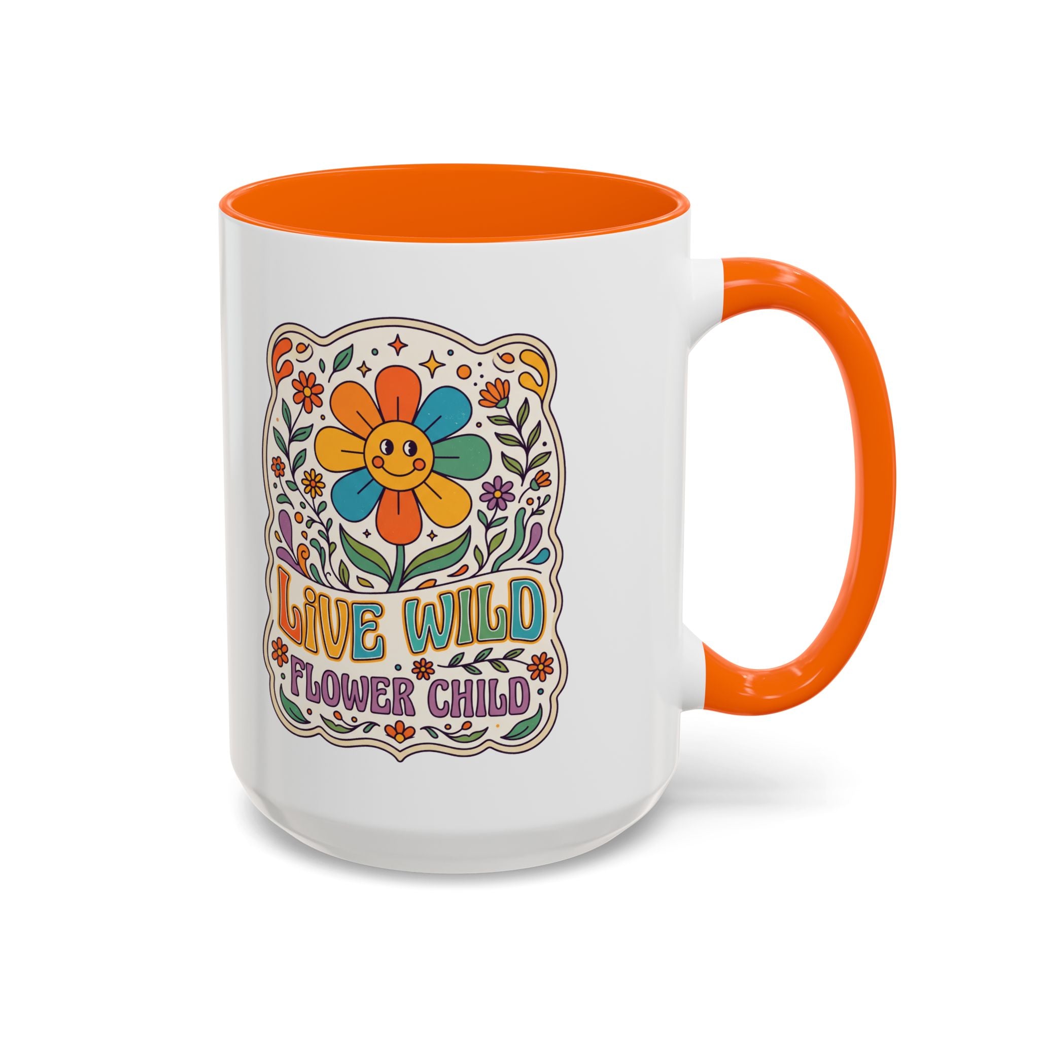 Live Wild Flower Child Kaffeetasse – Retro Floral Smiley Mug | musikworlds Artist Collection