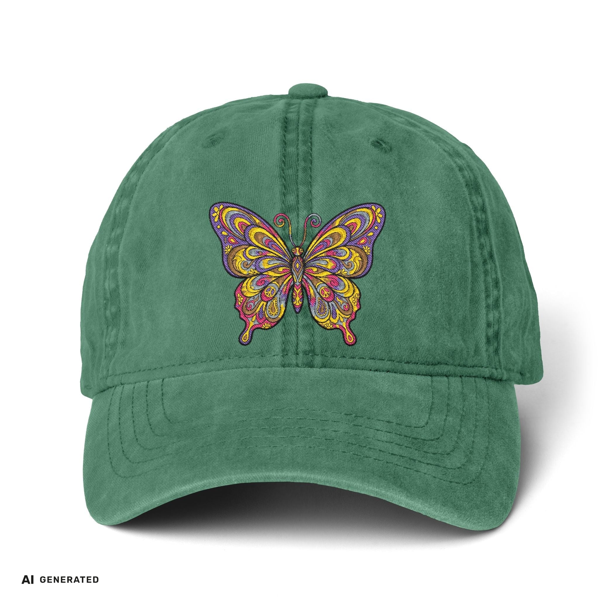 Vintage Damen Cap Schmetterling – Verstellbare Boho-Mütze | musikworlds Artist Collection – AI GENERATED / KI-GENERIERT