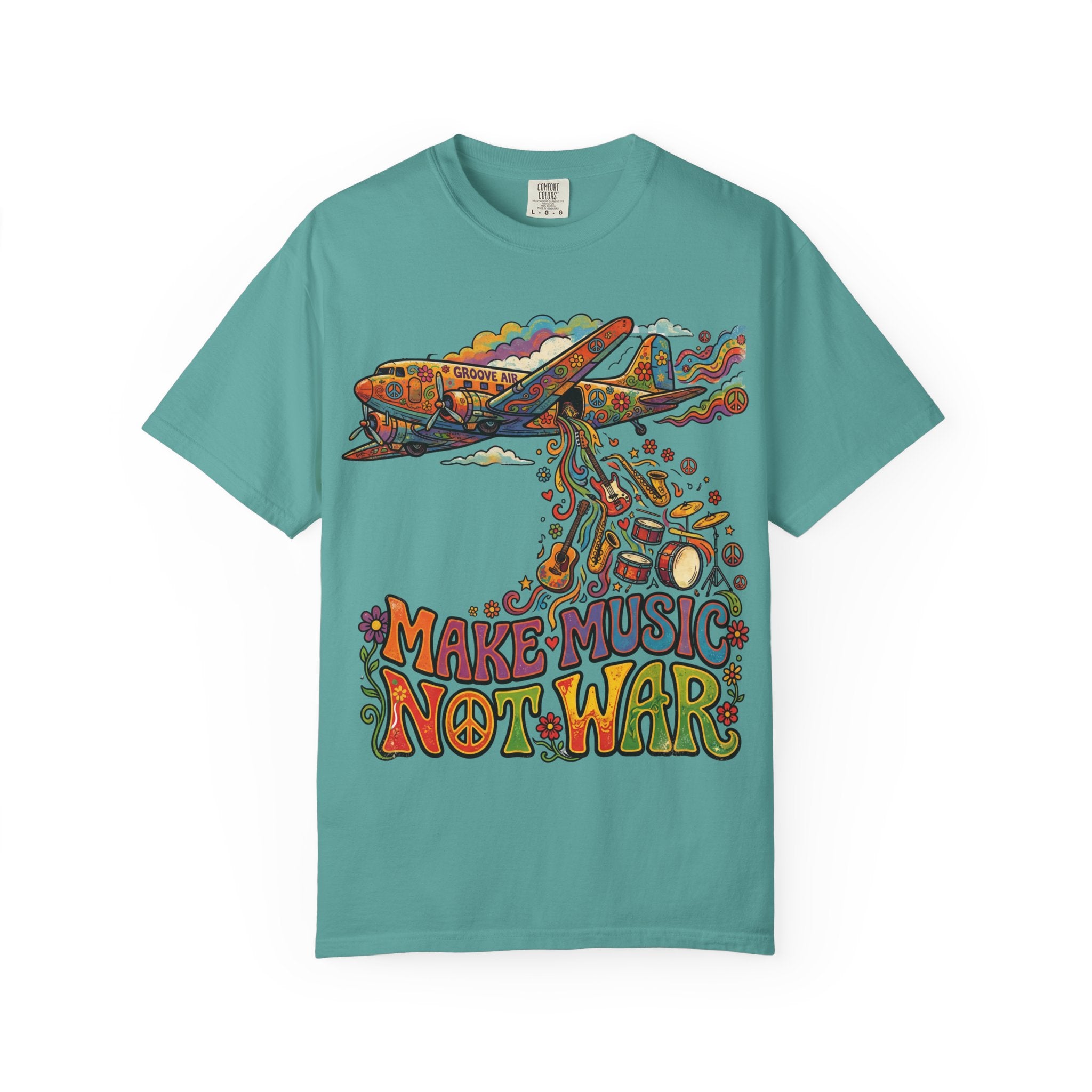 Make Music Not War T-Shirt — Retro Psychedelic Peace & Music Graphic Tee