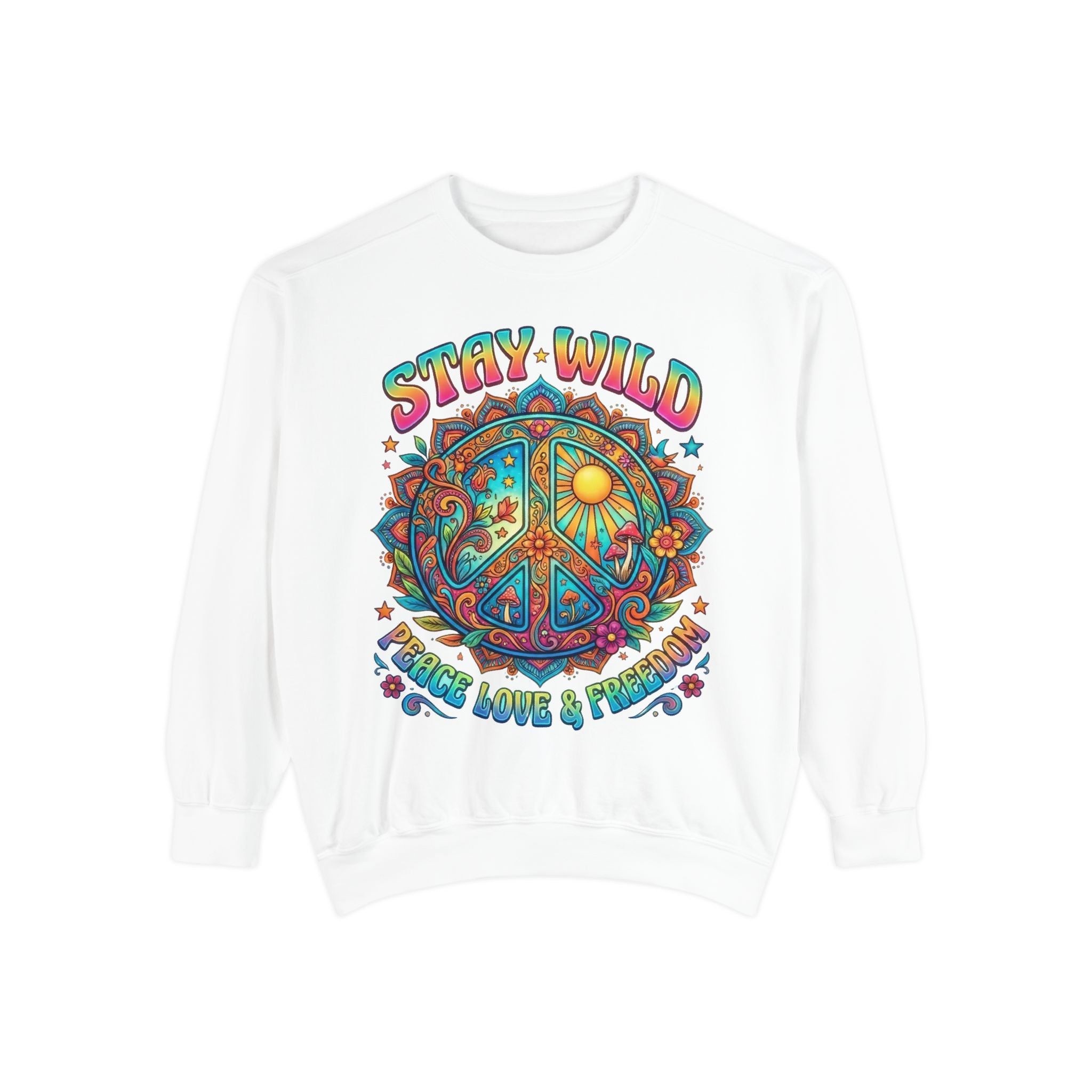 Stay Wild Peace Sign Sweatshirt — Retro Hippie Peace, Love & Freedom Crewneck