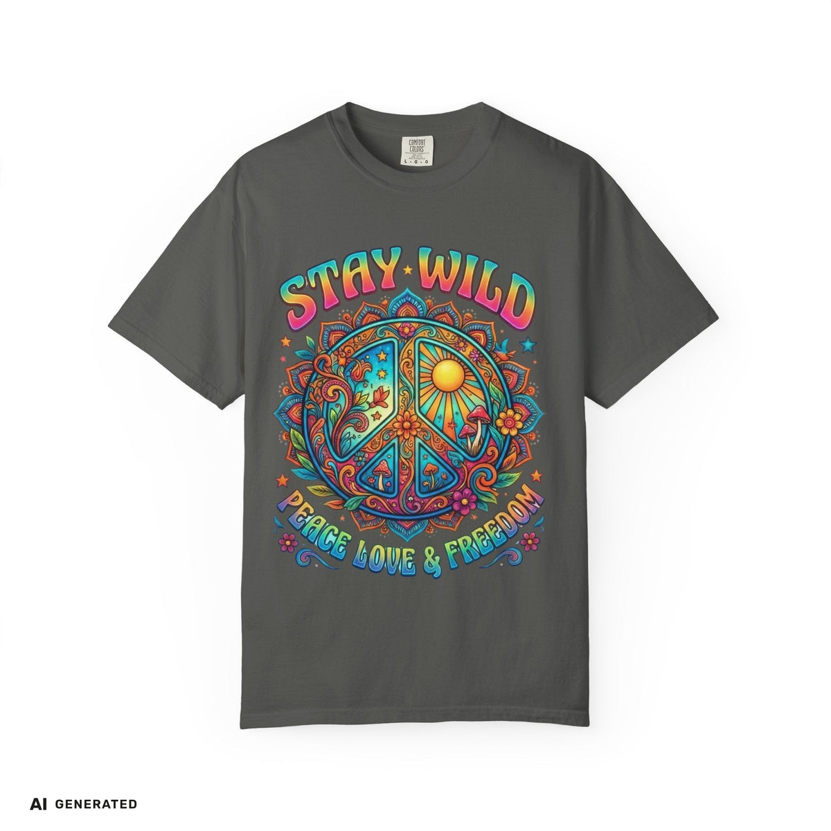 Stay Wild Peace Sign T-Shirt – Retro Psychedelic Tee | musikworlds Artist Collection – AI GENERATED / KI-GENERIERT