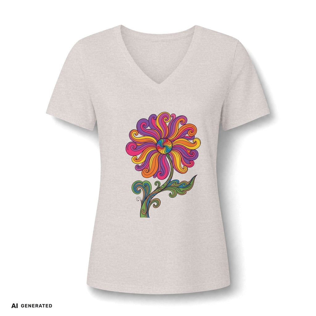 Damen V-Ausschnitt T-Shirt Blumenkind – Blumen Paisley Retro | musikworlds Artist Collection – AI GENERATED / KI-GENERIERT