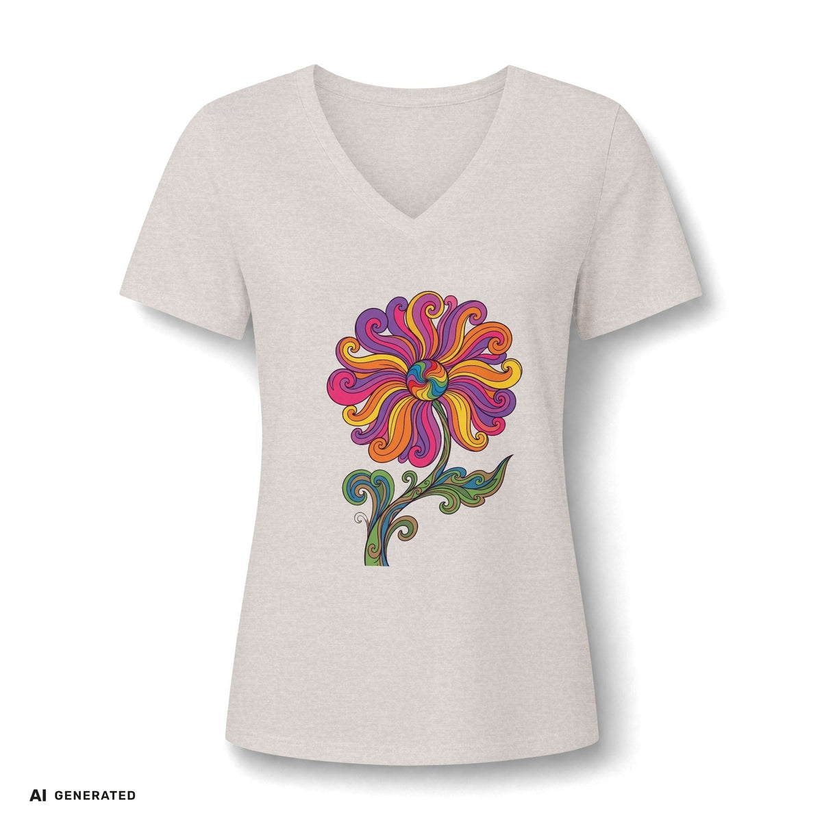 Damen V-Ausschnitt T-Shirt Blumenkind – Blumen Paisley Retro | musikworlds Artist Collection – AI GENERATED / KI-GENERIERT
