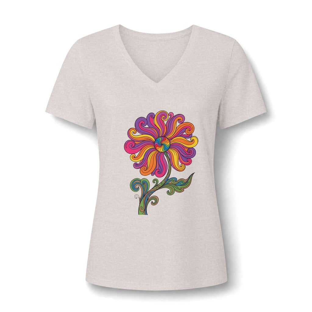 Damen V-Neck Tee Retro Floral Paisley – Boho Grafik-Shirt | musikworlds Artist Collection