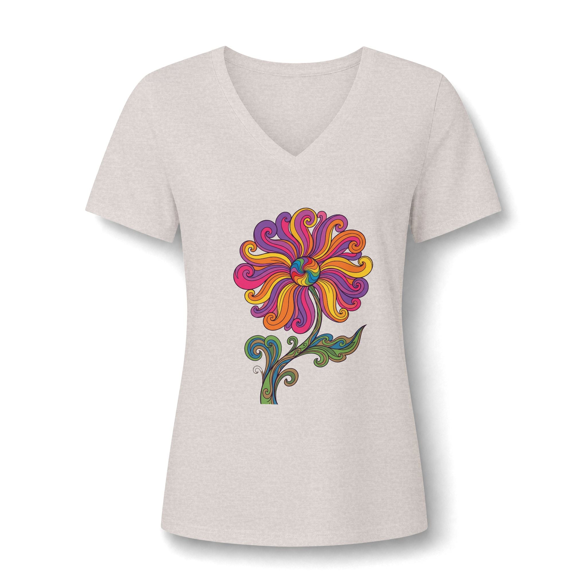 Damen V-Neck Tee Retro Floral Paisley – Boho Grafik-Shirt | musikworlds Artist Collection