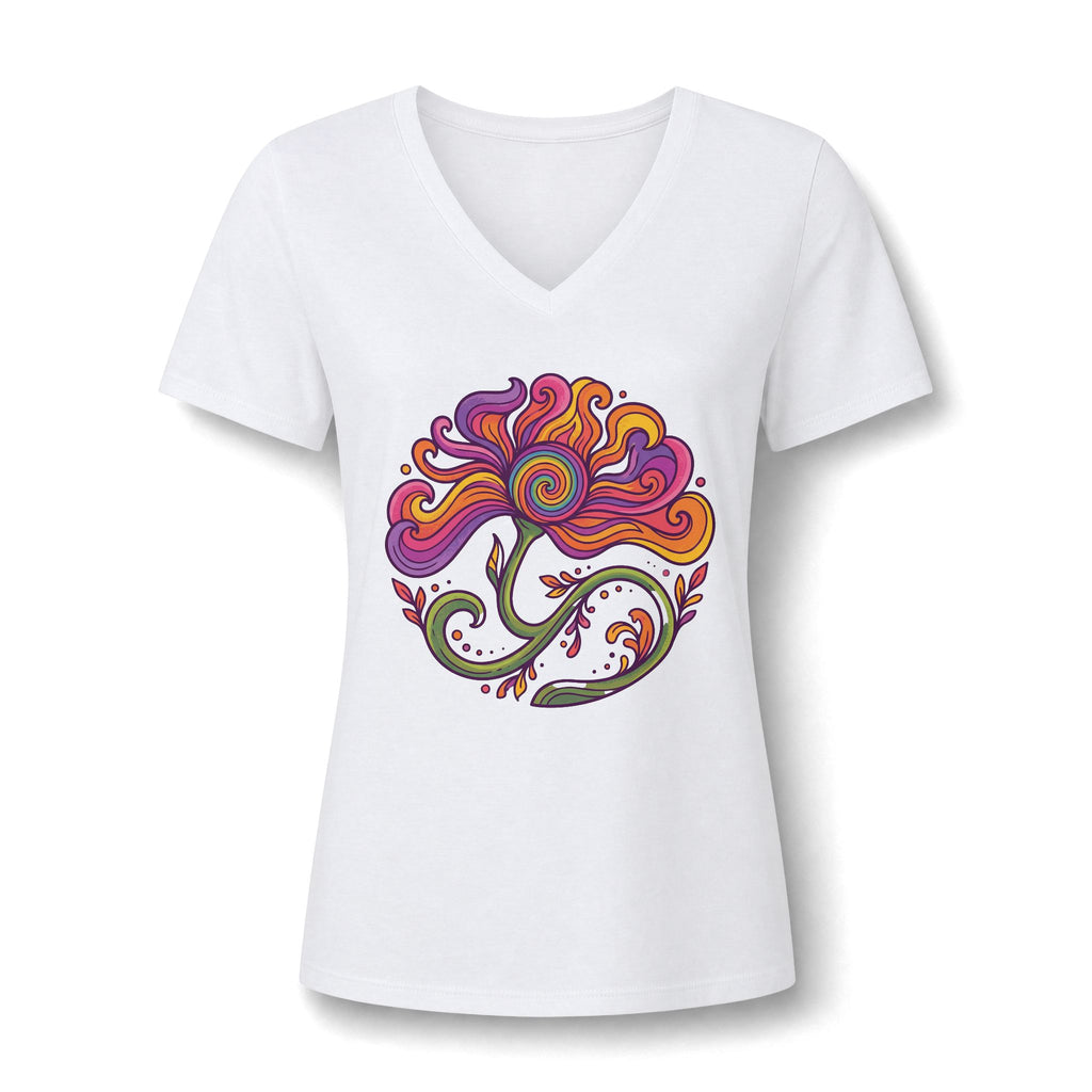 Floral Swirl V-Neck Tee – Boho Blumen Graphic Tee Damen | musikworlds Artist Collection