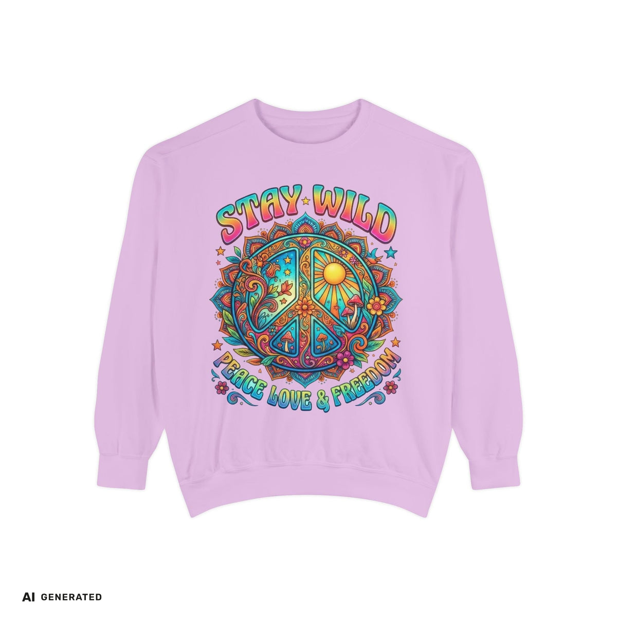 Stay Wild Peace Sign Sweatshirt – Retro Hippie Crewneck | musikworlds Artist Collection – AI GENERATED / KI-GENERIERT