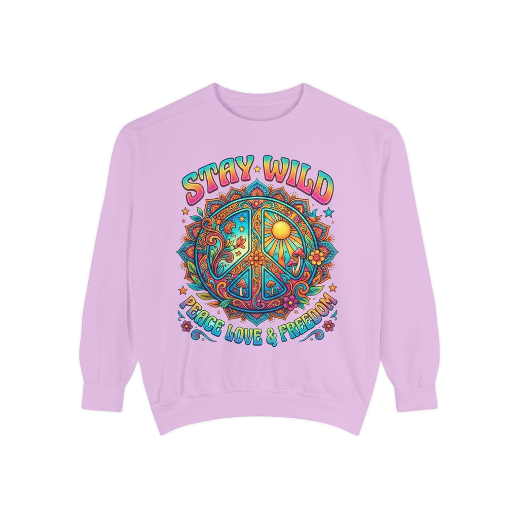 Stay Wild Peace Sign Sweatshirt — Retro Hippie Peace, Love & Freedom Crewneck