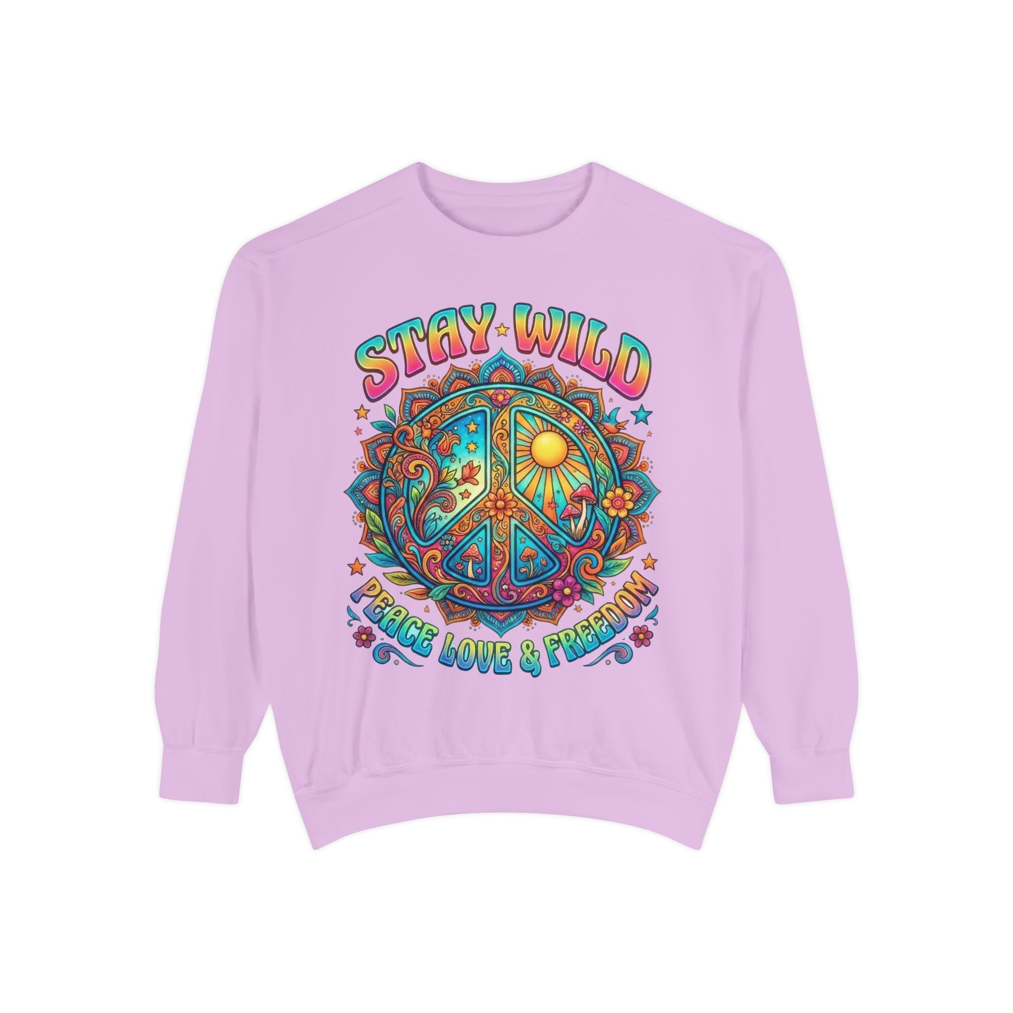 Stay Wild Peace Sign Sweatshirt — Retro Hippie Peace, Love & Freedom Crewneck