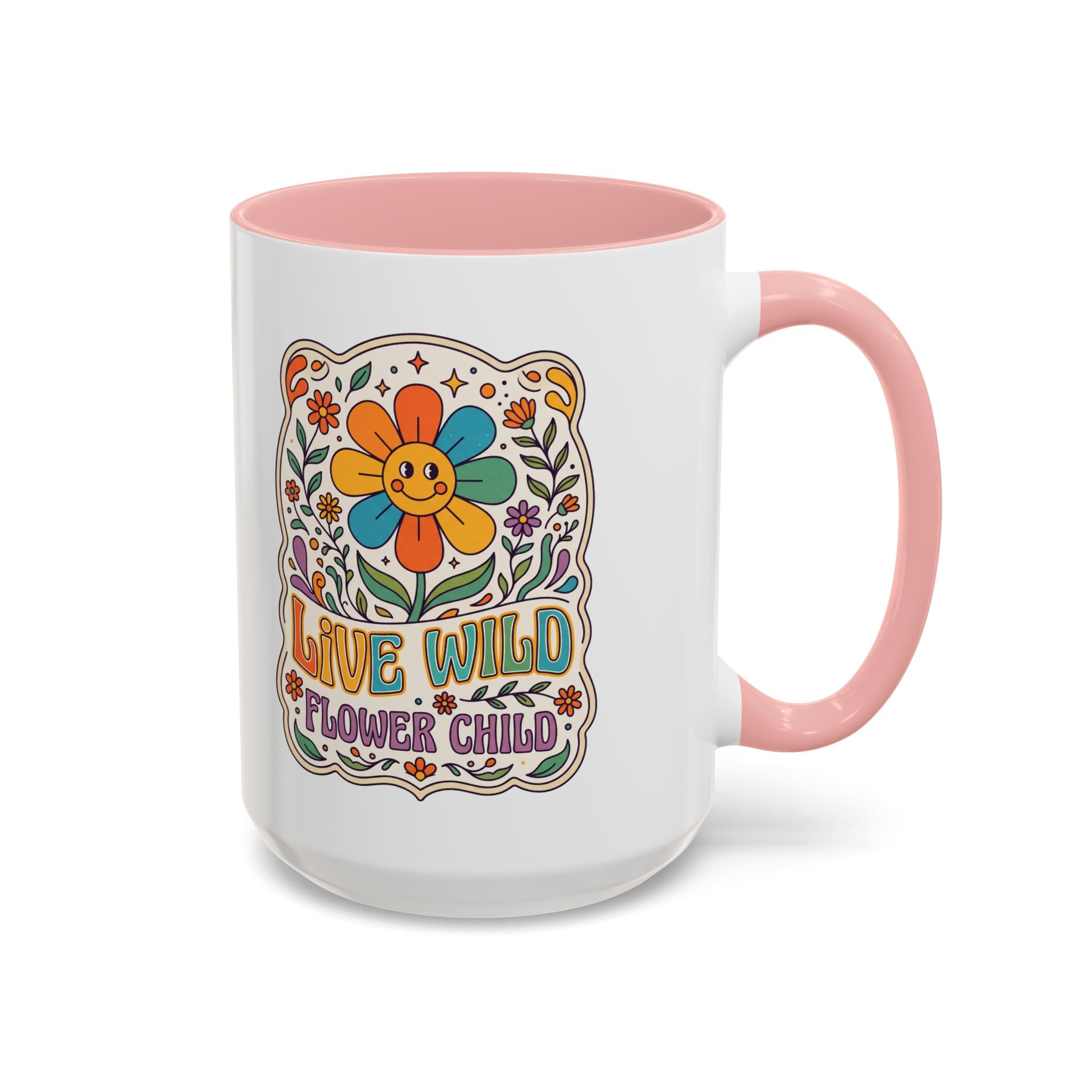 Live Wild Flower Child Kaffeetasse – Retro Floral Smiley Mug | musikworlds Artist Collection