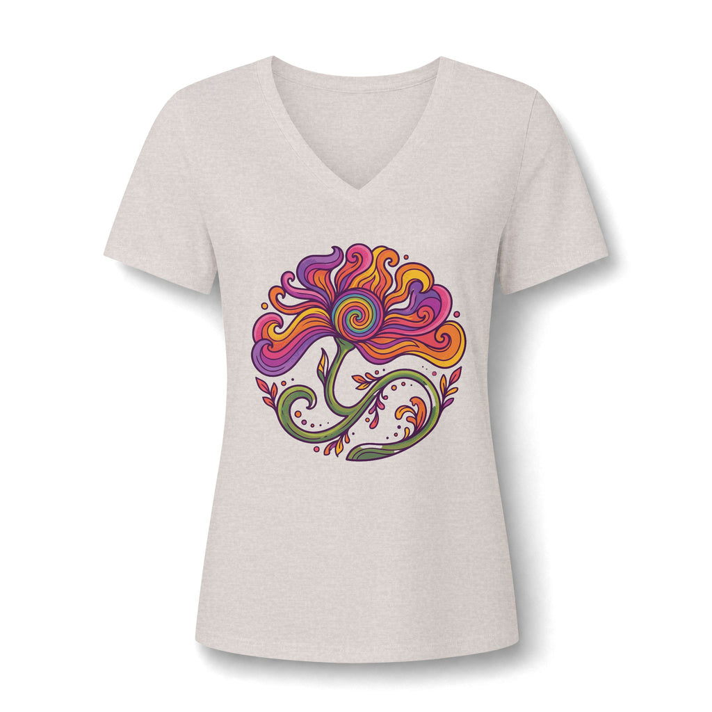 Floral Swirl V-Neck Tee – Boho Blumen Graphic Tee Damen | musikworlds Artist Collection