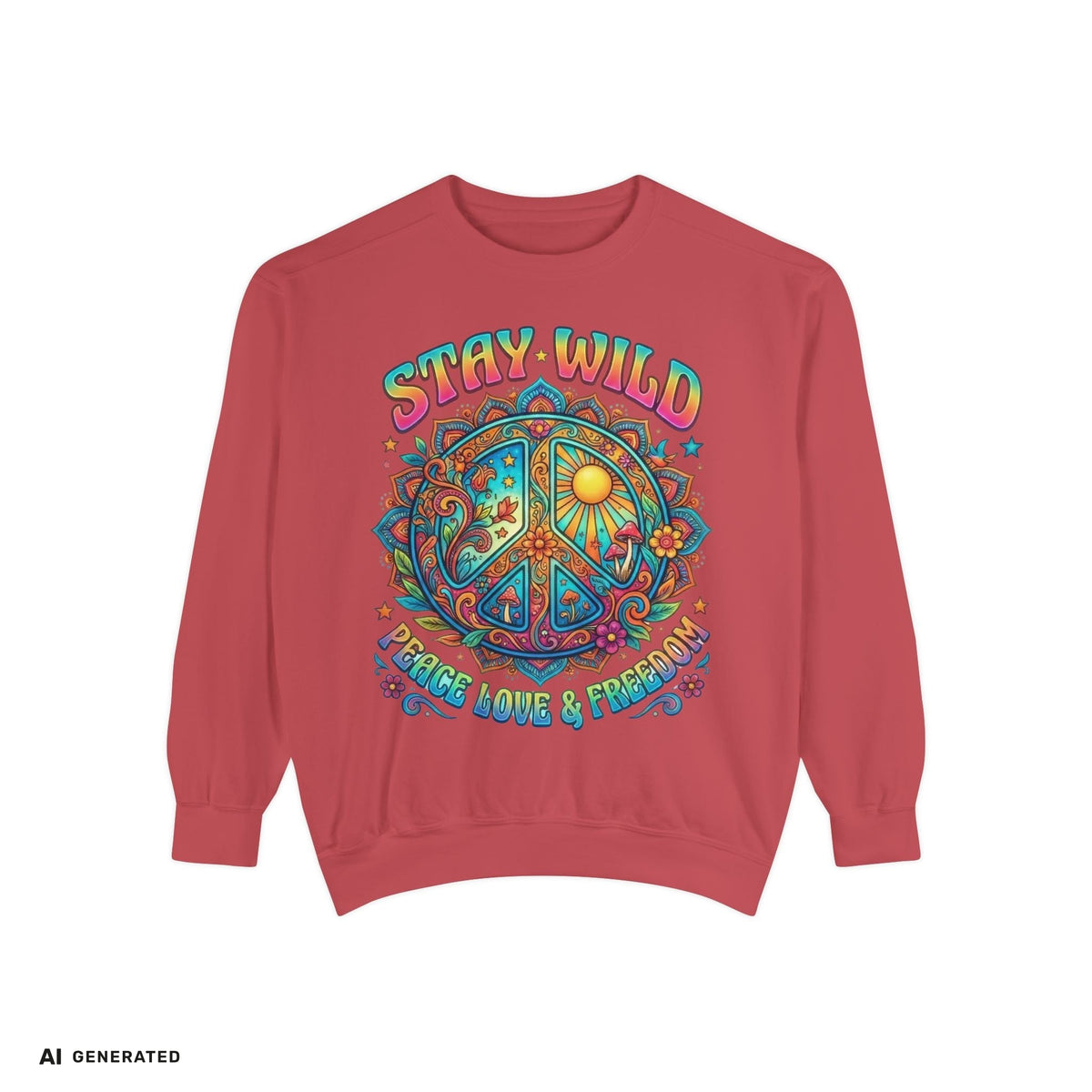 Stay Wild Peace Sign Sweatshirt – Retro Hippie Crewneck | musikworlds Artist Collection – AI GENERATED / KI-GENERIERT
