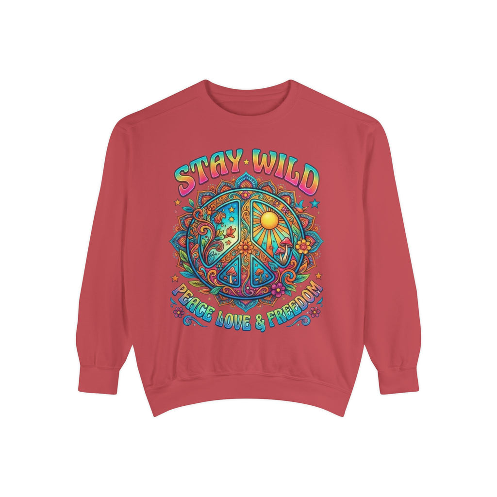 Stay Wild Peace Sign Sweatshirt — Retro Hippie Peace, Love & Freedom Crewneck