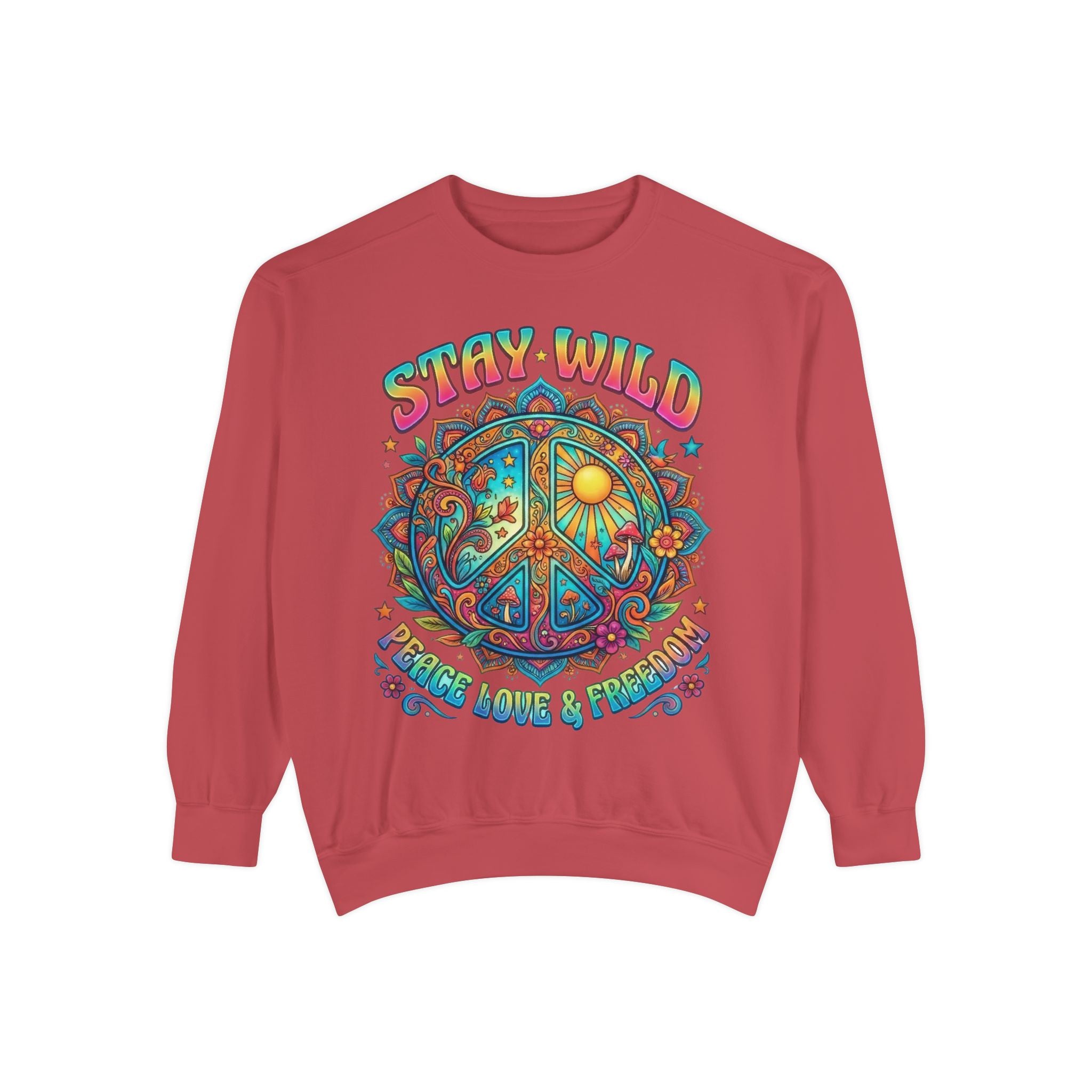 Stay Wild Peace Sign Sweatshirt — Retro Hippie Peace, Love & Freedom Crewneck