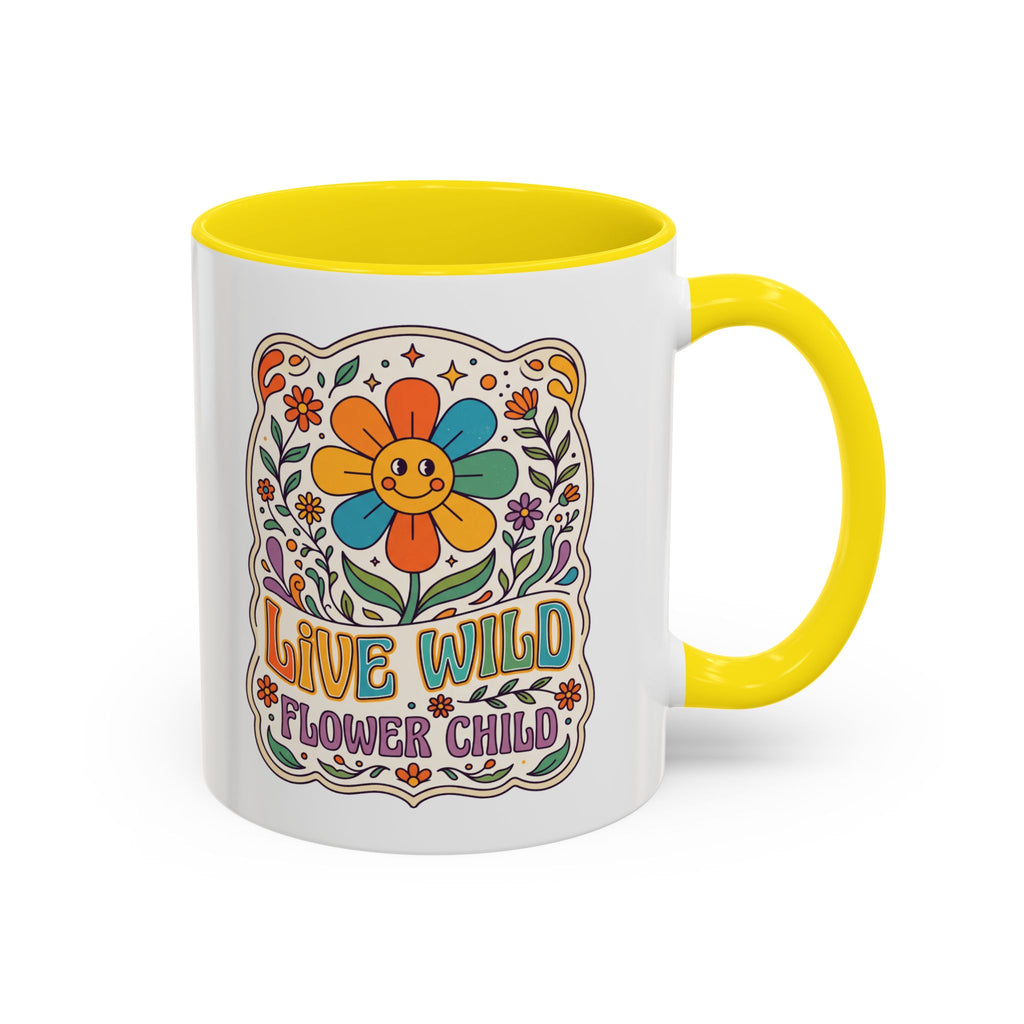 Live Wild Flower Child Kaffeetasse – Retro Floral Smiley Mug | musikworlds Artist Collection
