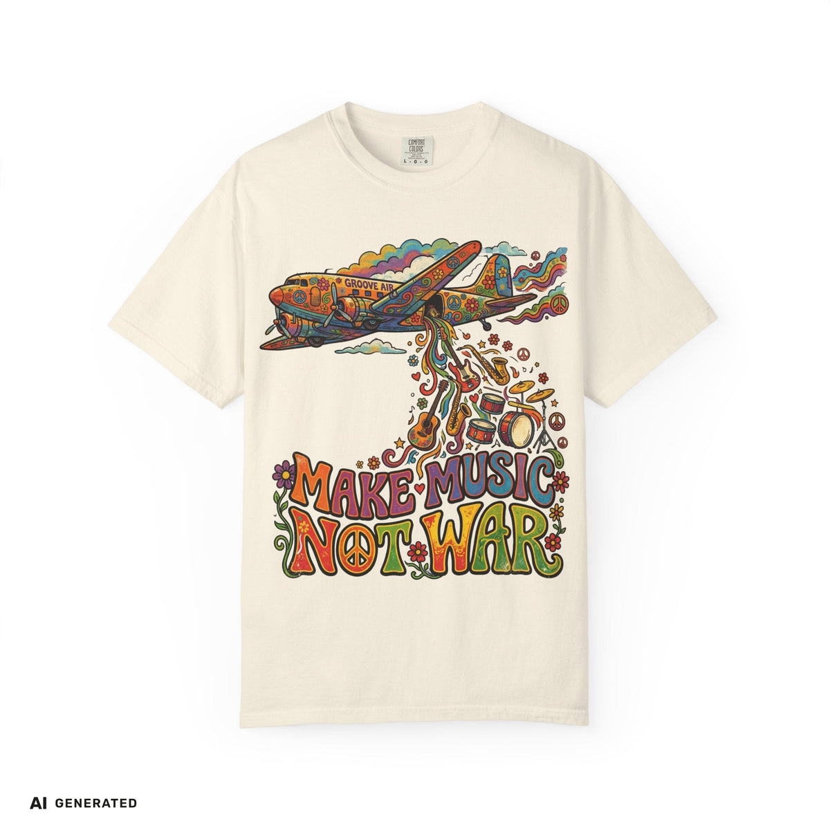 Make Music Not War T-Shirt – Peace Grafik-Tee | musikworlds Artist Collection – AI GENERATED / KI-GENERIERT