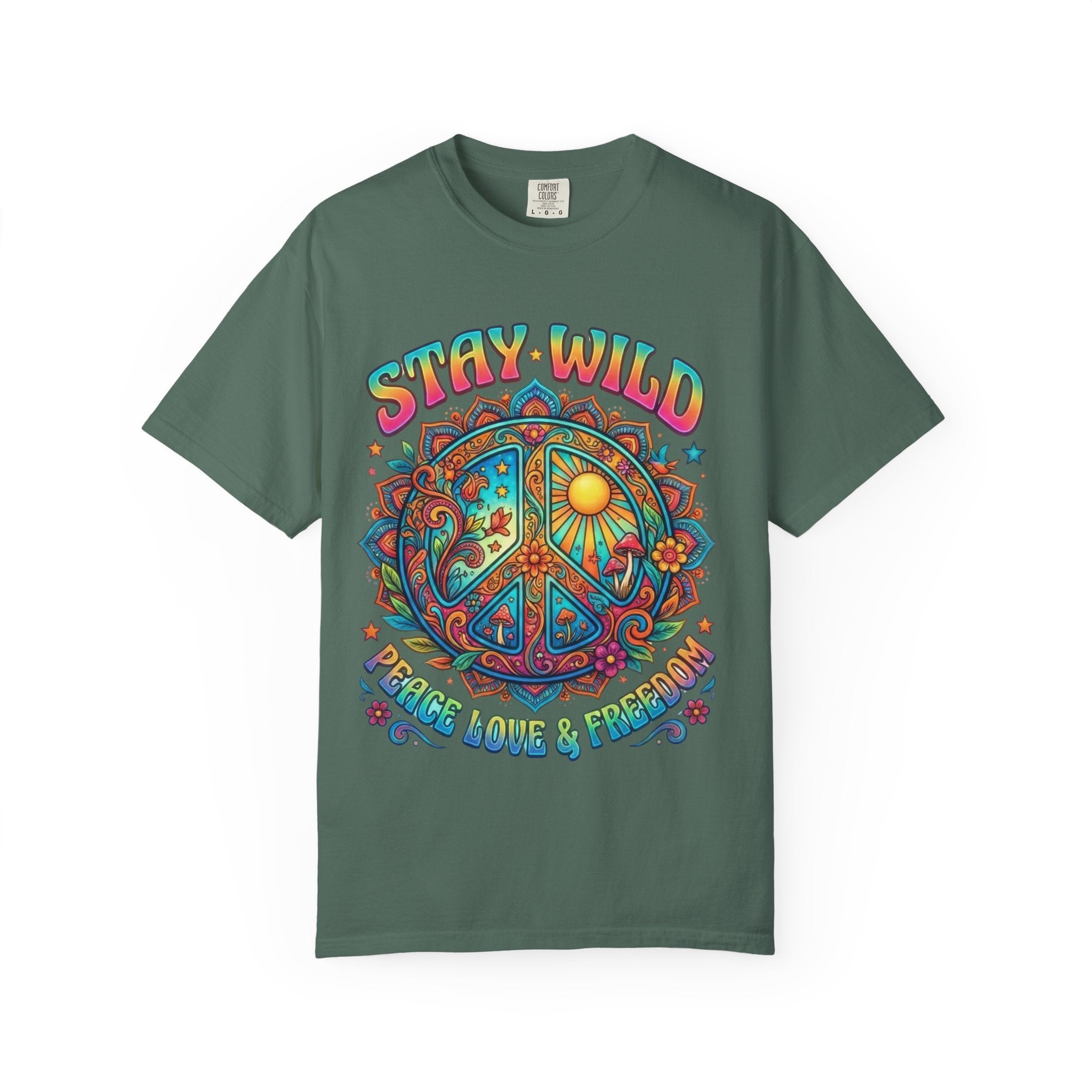 Stay Wild Peace Sign T-Shirt — Retro Psychedelic Love & Freedom Tee