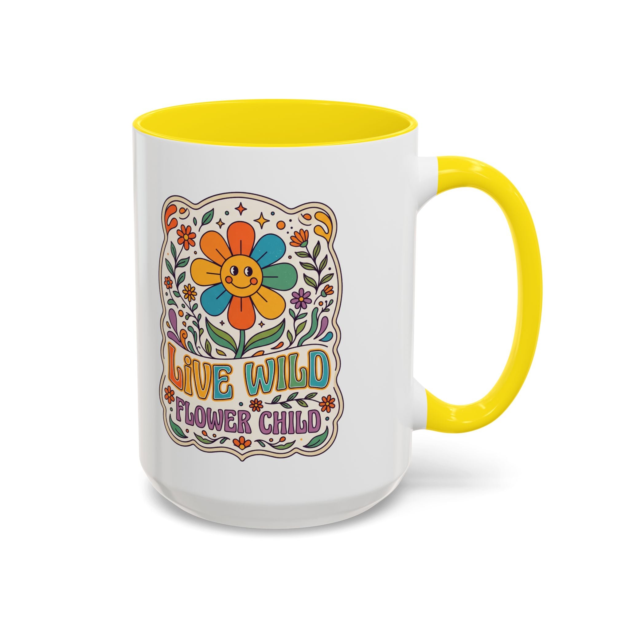 Live Wild Flower Child Kaffeetasse – Retro Floral Smiley Mug | musikworlds Artist Collection