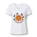 Peace & Love Sunflower Tee – Retro Boho V-Neck Damen | musikworlds Artist Collection