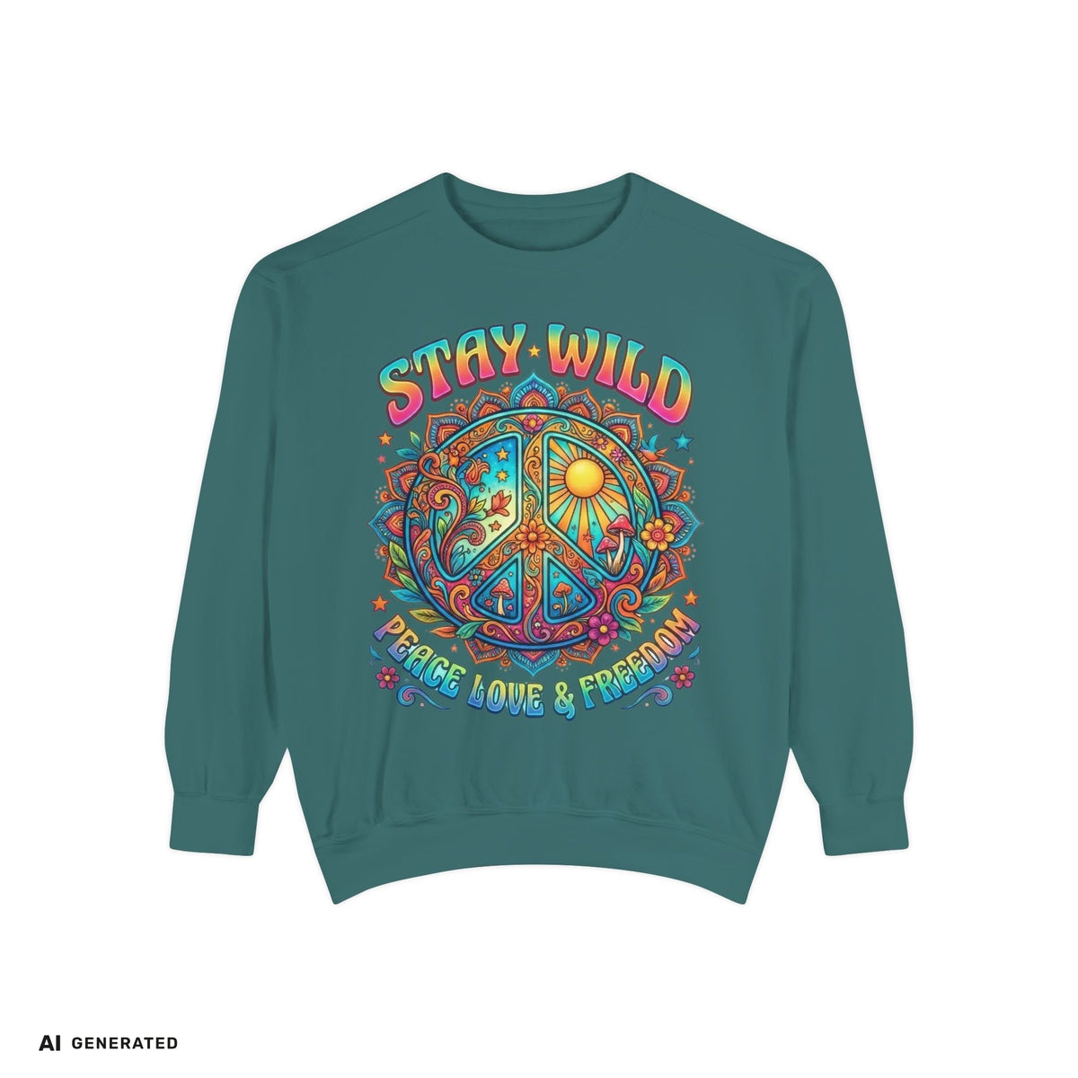 Stay Wild Peace Sign Sweatshirt – Retro Hippie Crewneck | musikworlds Artist Collection – AI GENERATED / KI-GENERIERT