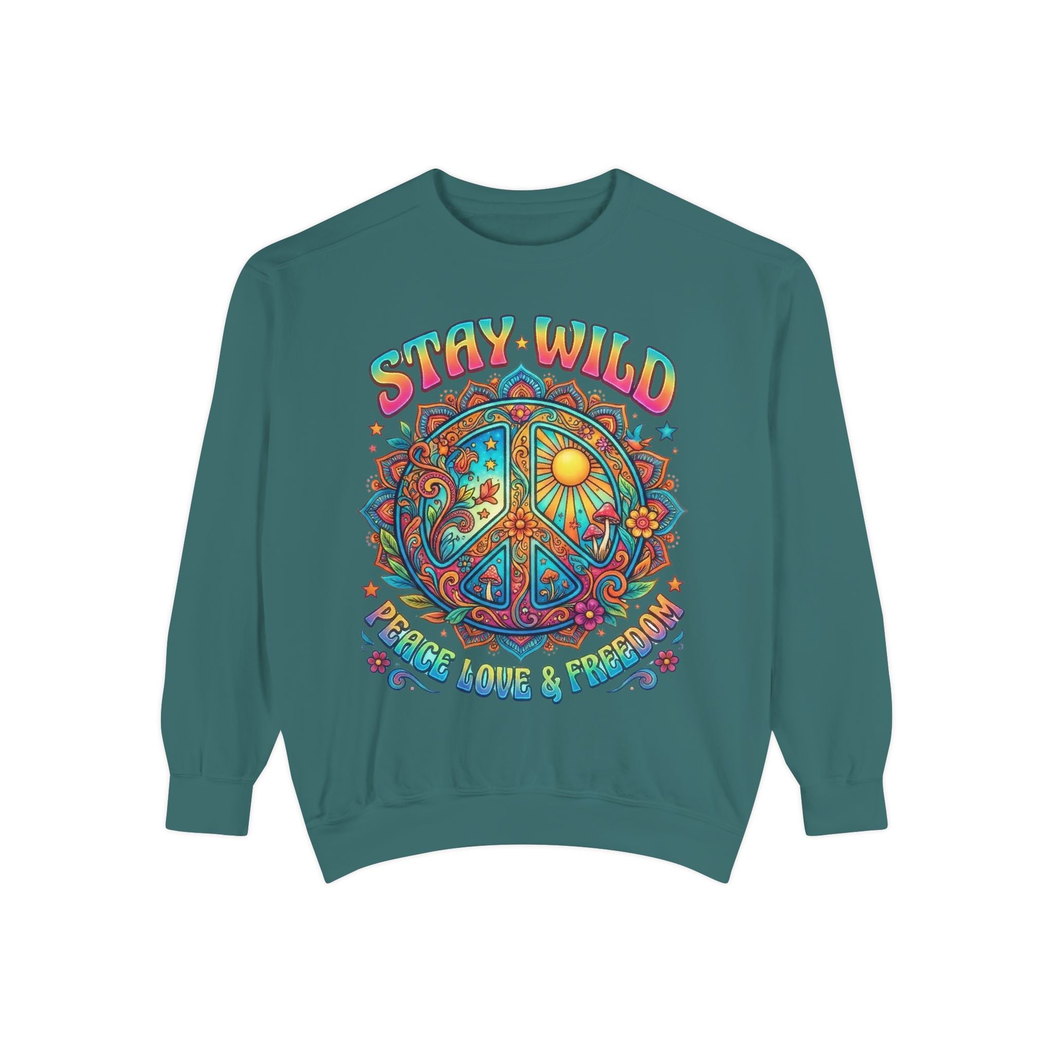 Stay Wild Peace Sign Sweatshirt — Retro Hippie Peace, Love & Freedom Crewneck