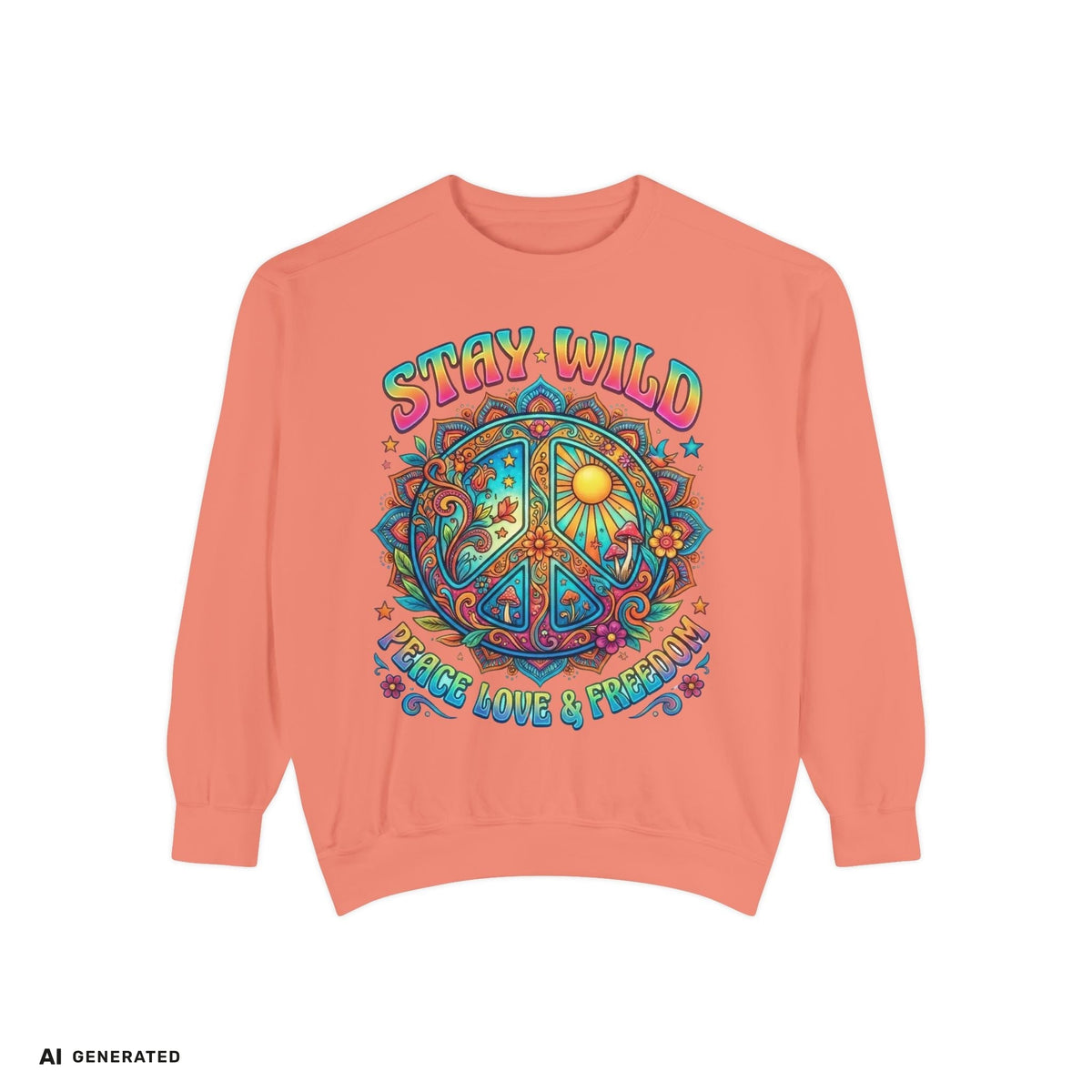 Stay Wild Peace Sign Sweatshirt – Retro Hippie Crewneck | musikworlds Artist Collection – AI GENERATED / KI-GENERIERT