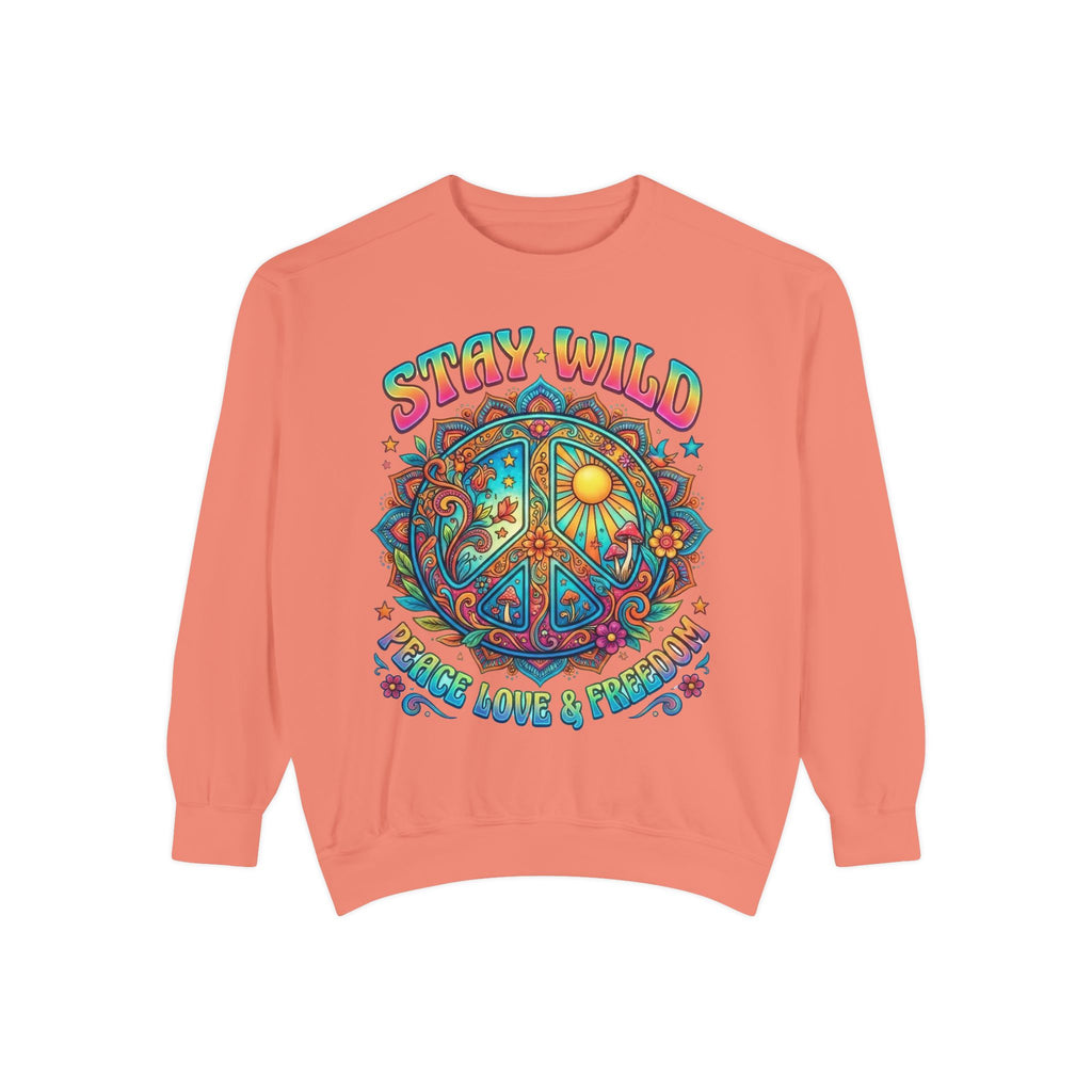 Stay Wild Peace Sign Sweatshirt — Retro Hippie Peace, Love & Freedom Crewneck