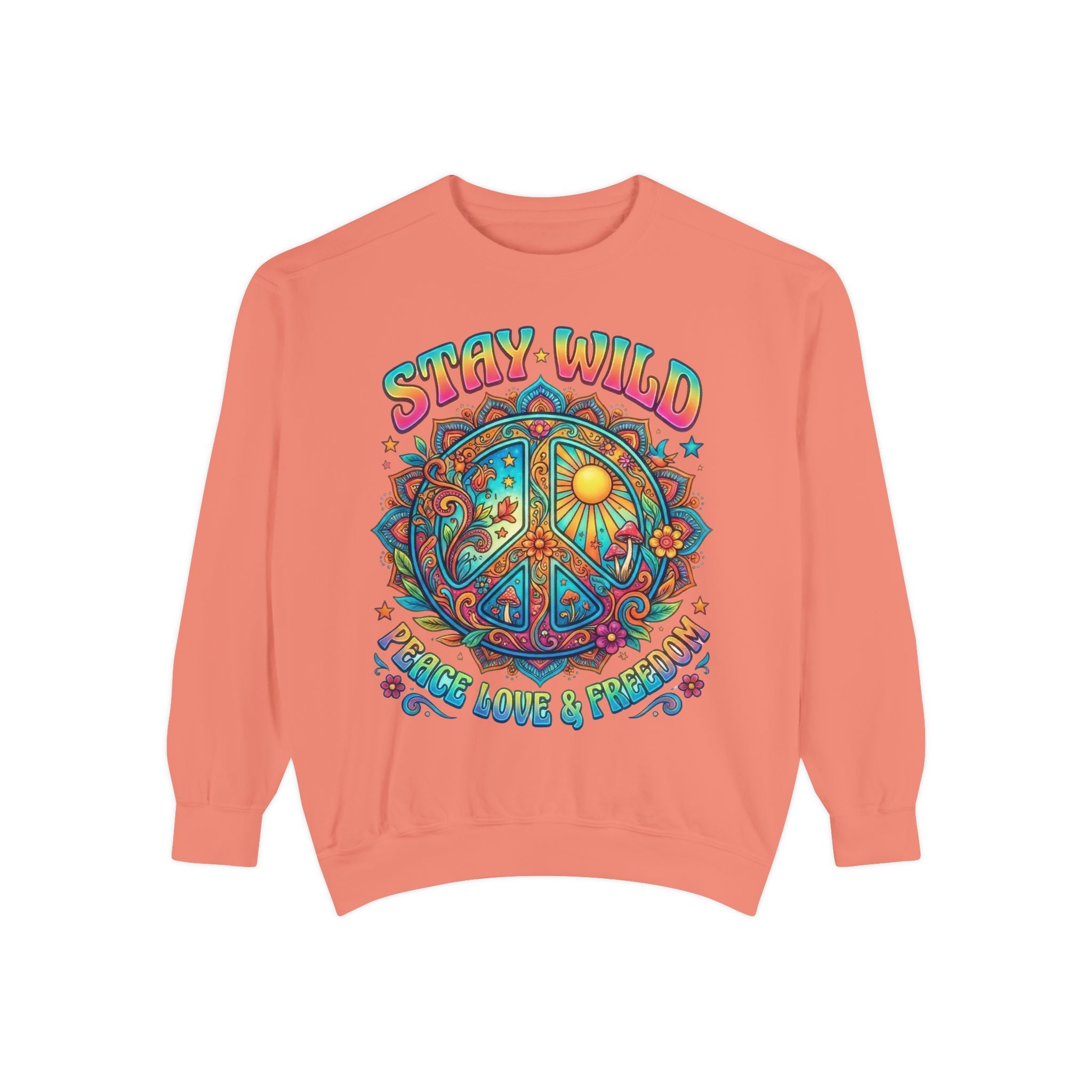 Stay Wild Peace Sign Sweatshirt — Retro Hippie Peace, Love & Freedom Crewneck