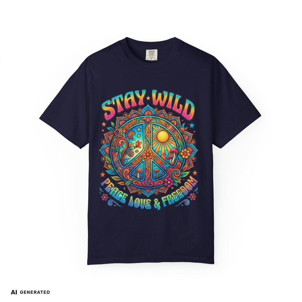 Stay Wild Peace Sign T-Shirt – Retro Psychedelic Tee | musikworlds Artist Collection – AI GENERATED / KI-GENERIERT