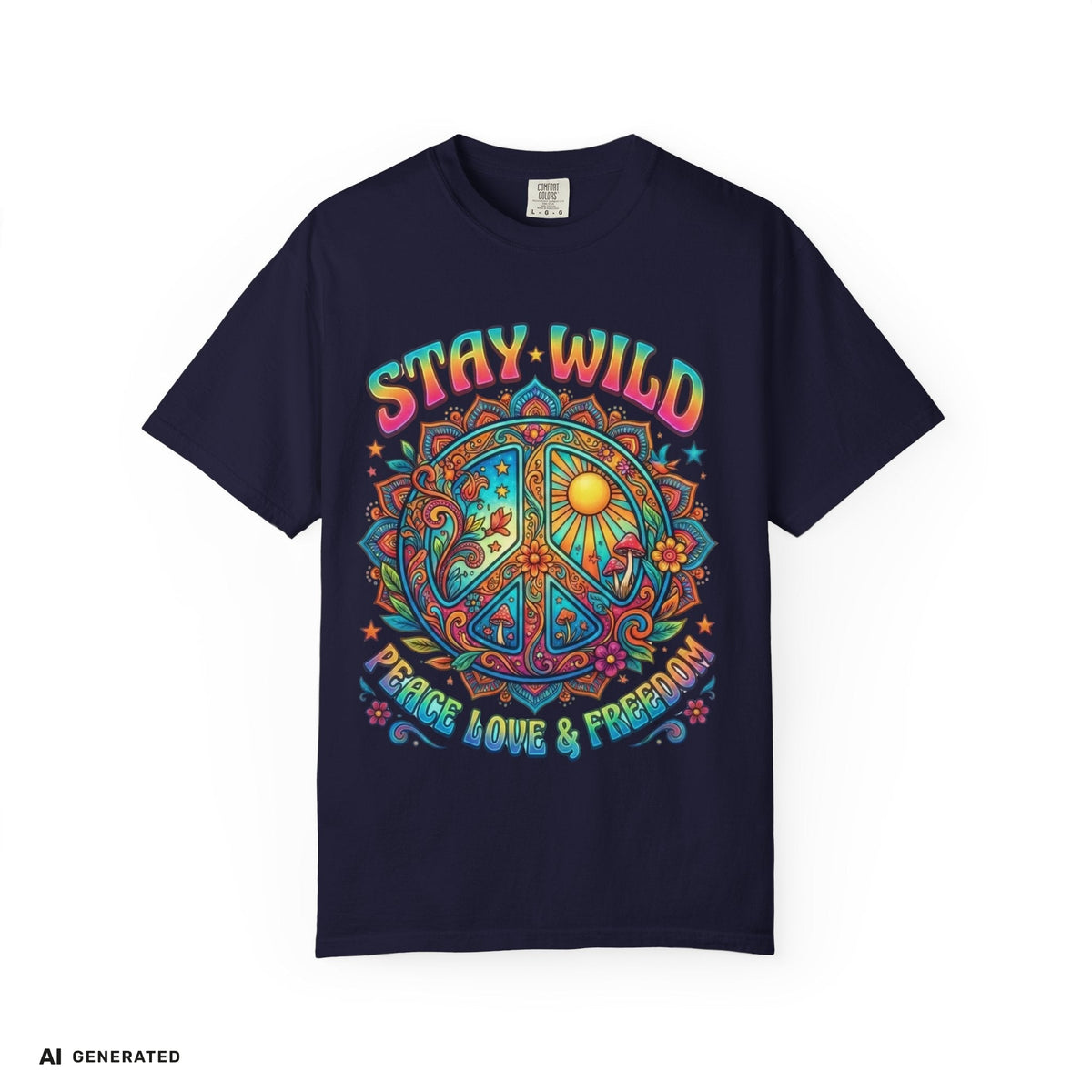 Stay Wild Peace Sign T-Shirt – Retro Psychedelic Tee | musikworlds Artist Collection – AI GENERATED / KI-GENERIERT