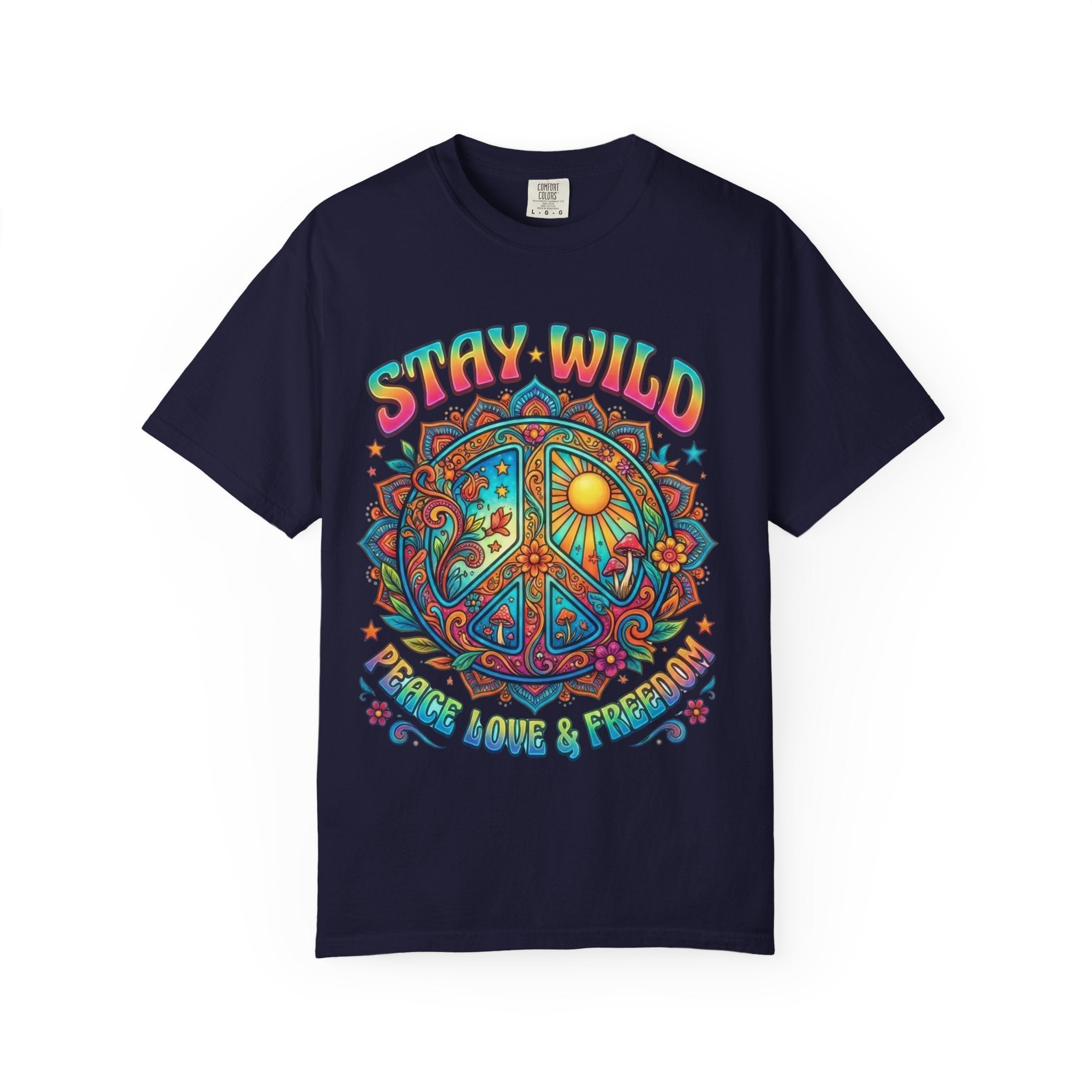 Stay Wild Peace Sign T-Shirt – Retro Psychedelic Tee | musikworlds Artist Collection
