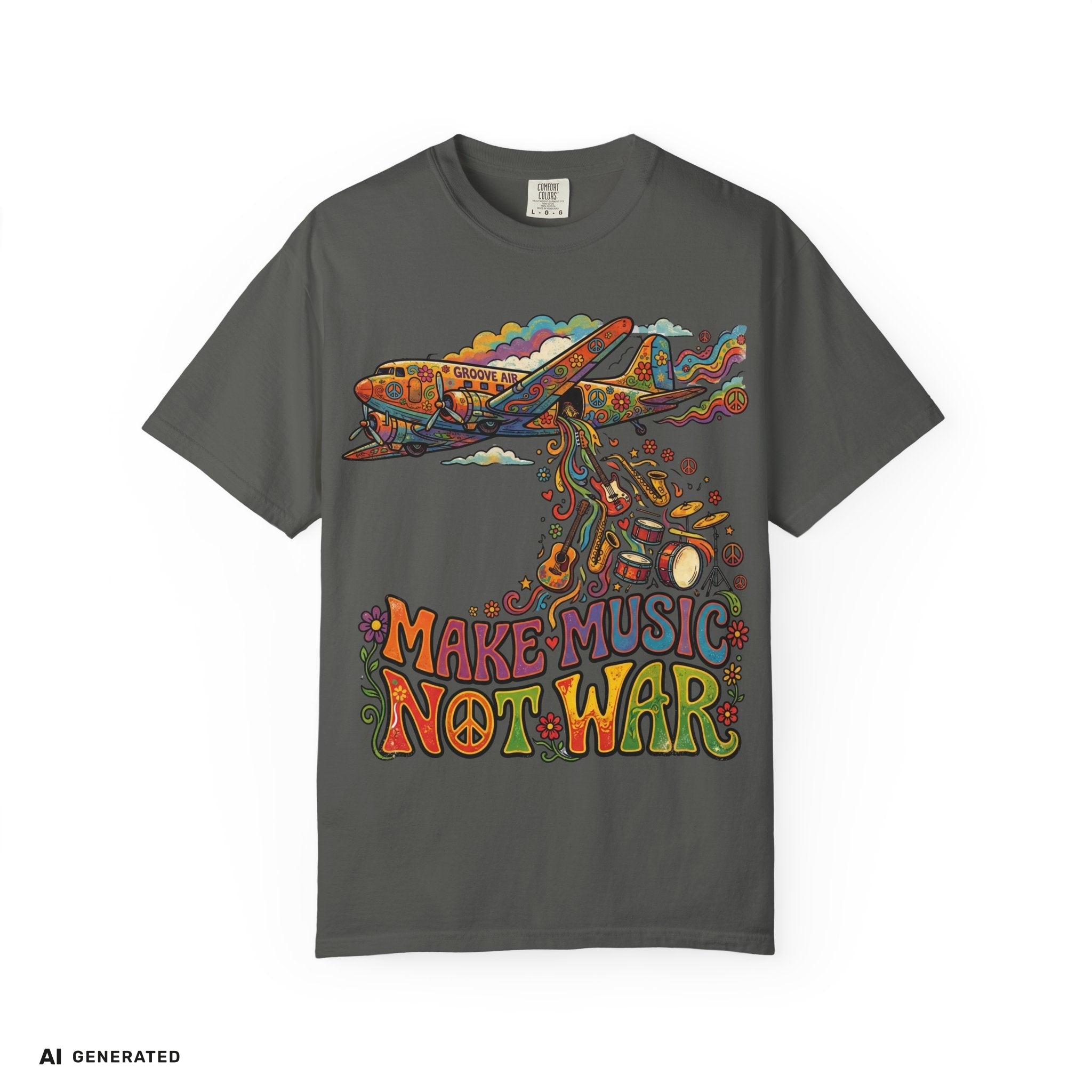 Make Music Not War T-Shirt – Peace Grafik-Tee | musikworlds Artist Collection – AI GENERATED / KI-GENERIERT
