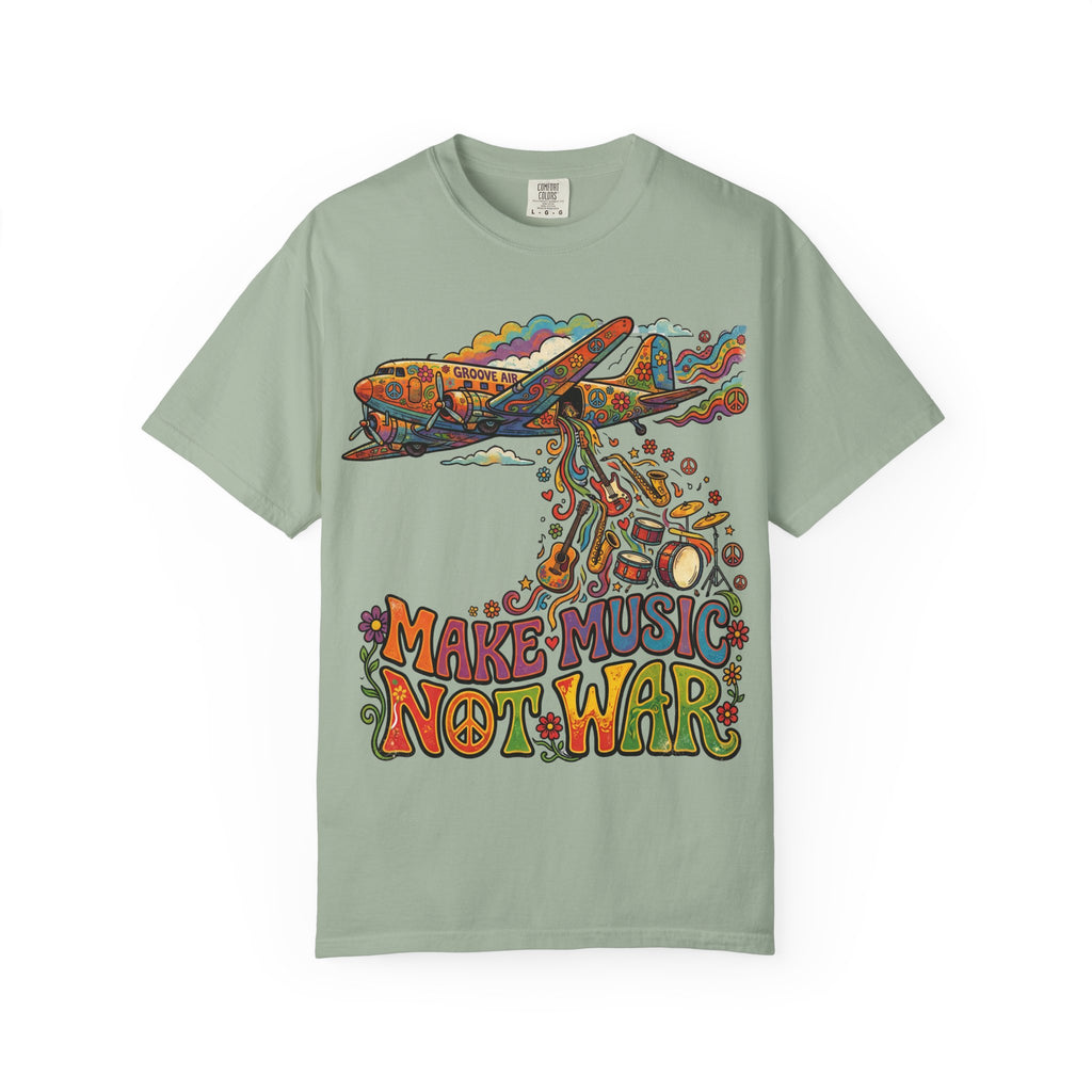 Make Music Not War T-Shirt — Retro Psychedelic Peace & Music Graphic Tee