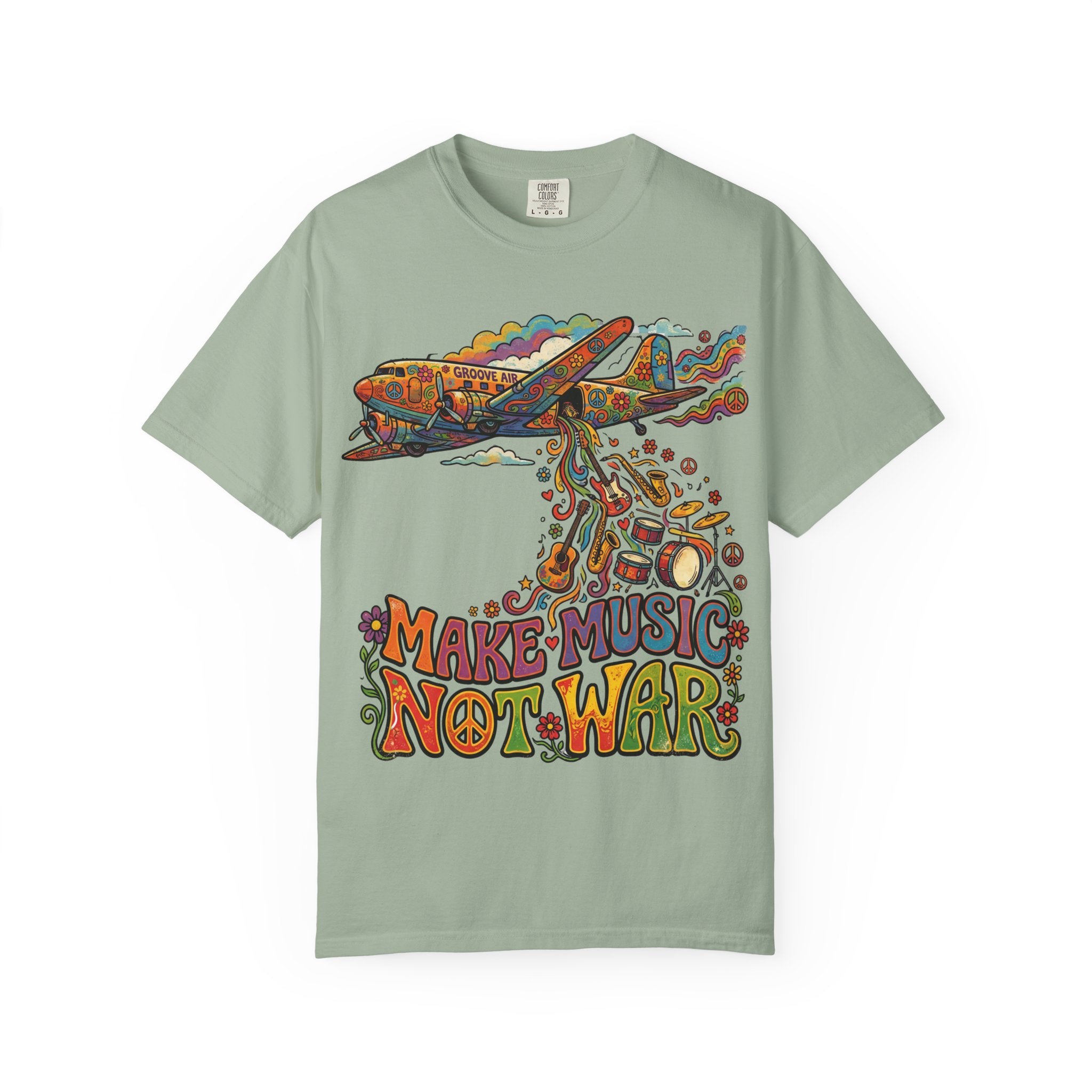 Make Music Not War T-Shirt — Retro Psychedelic Peace & Music Graphic Tee