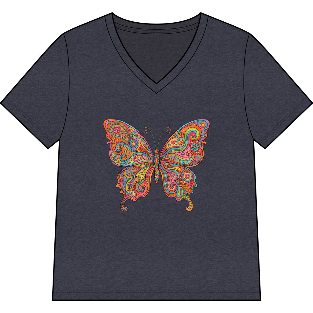 Butterfly Paisley V-Neck Tee — Colorful Boho Floral Graphic for Women