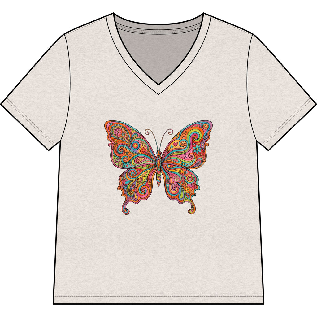 Butterfly Paisley V-Neck Tee — Colorful Boho Floral Graphic for Women