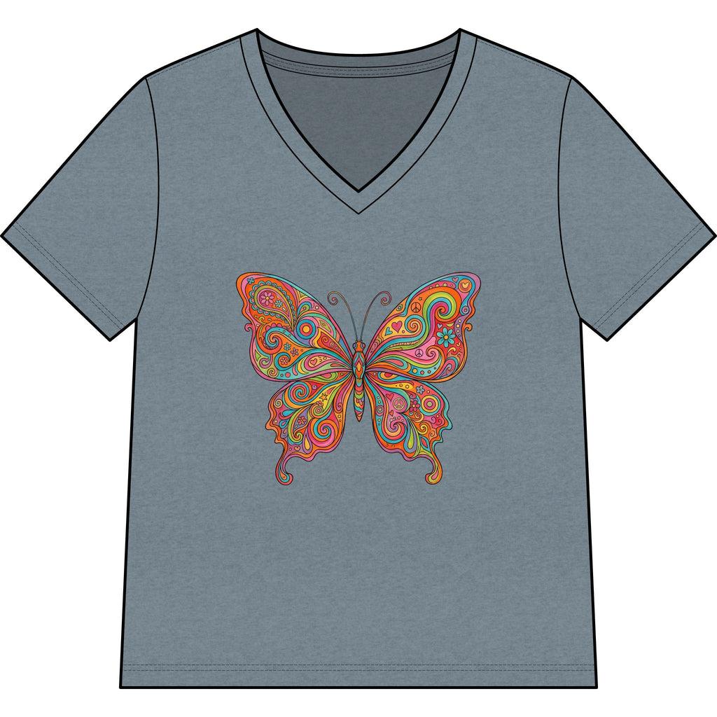 Butterfly Paisley V-Neck Tee — Colorful Boho Floral Graphic for Women