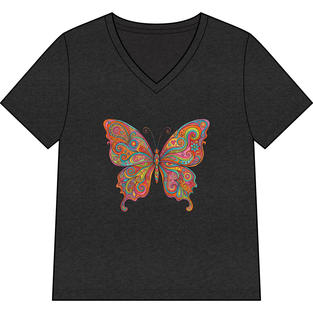 Butterfly Paisley V-Neck Tee — Colorful Boho Floral Graphic for Women