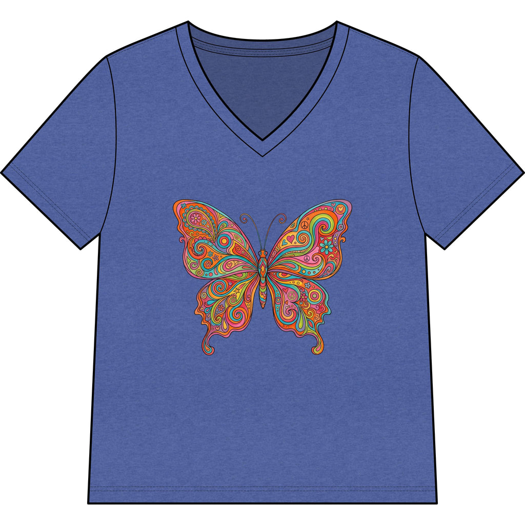 Butterfly Paisley V-Neck Tee — Colorful Boho Floral Graphic for Women