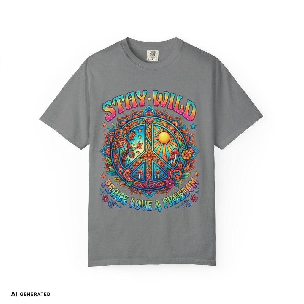 Stay Wild Peace Sign T-Shirt – Retro Psychedelic Tee | musikworlds Artist Collection – AI GENERATED / KI-GENERIERT