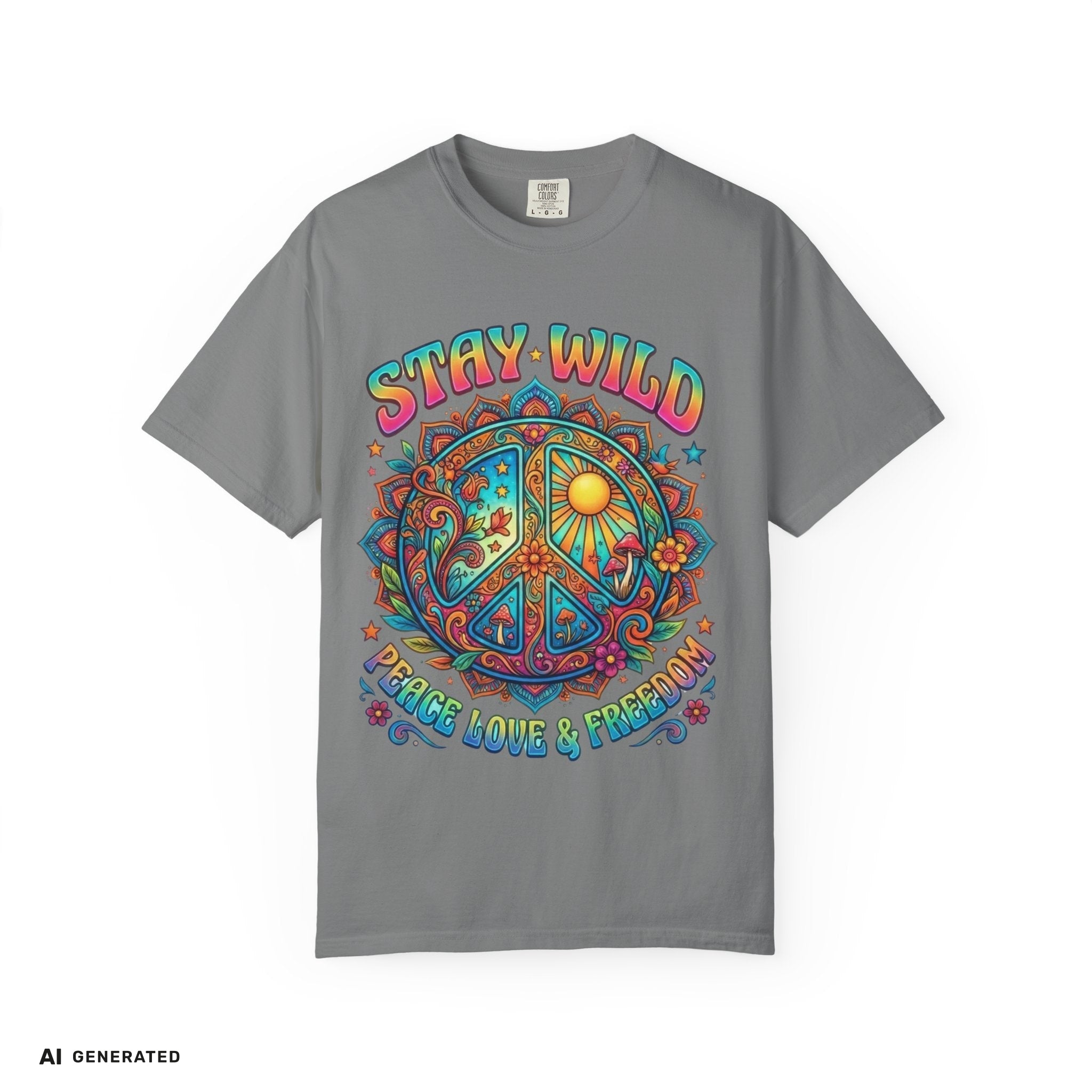 Stay Wild Peace Sign T-Shirt – Retro Psychedelic Tee | musikworlds Artist Collection – AI GENERATED / KI-GENERIERT