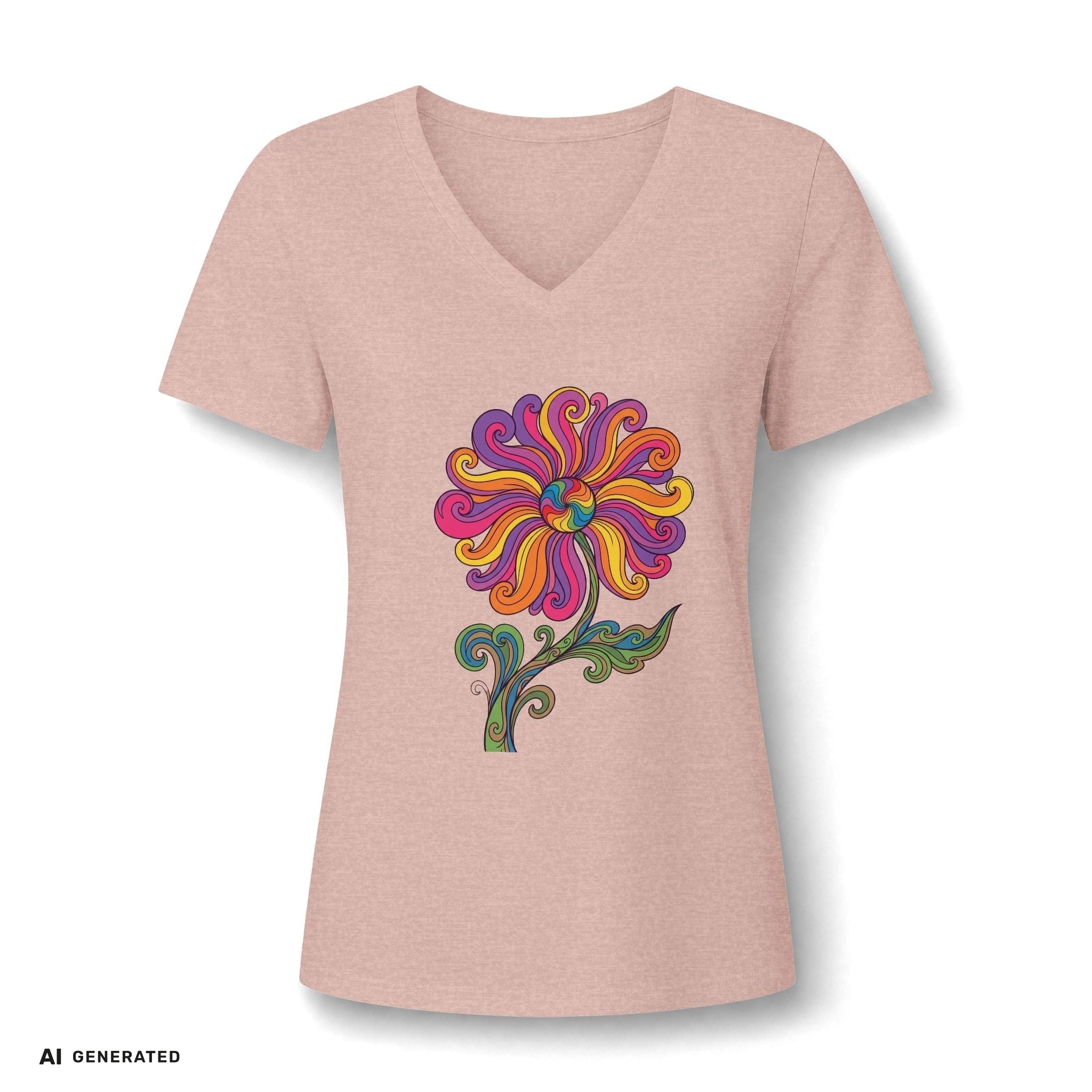 Damen V-Ausschnitt T-Shirt Blumenkind – Blumen Paisley Retro | musikworlds Artist Collection – AI GENERATED / KI-GENERIERT