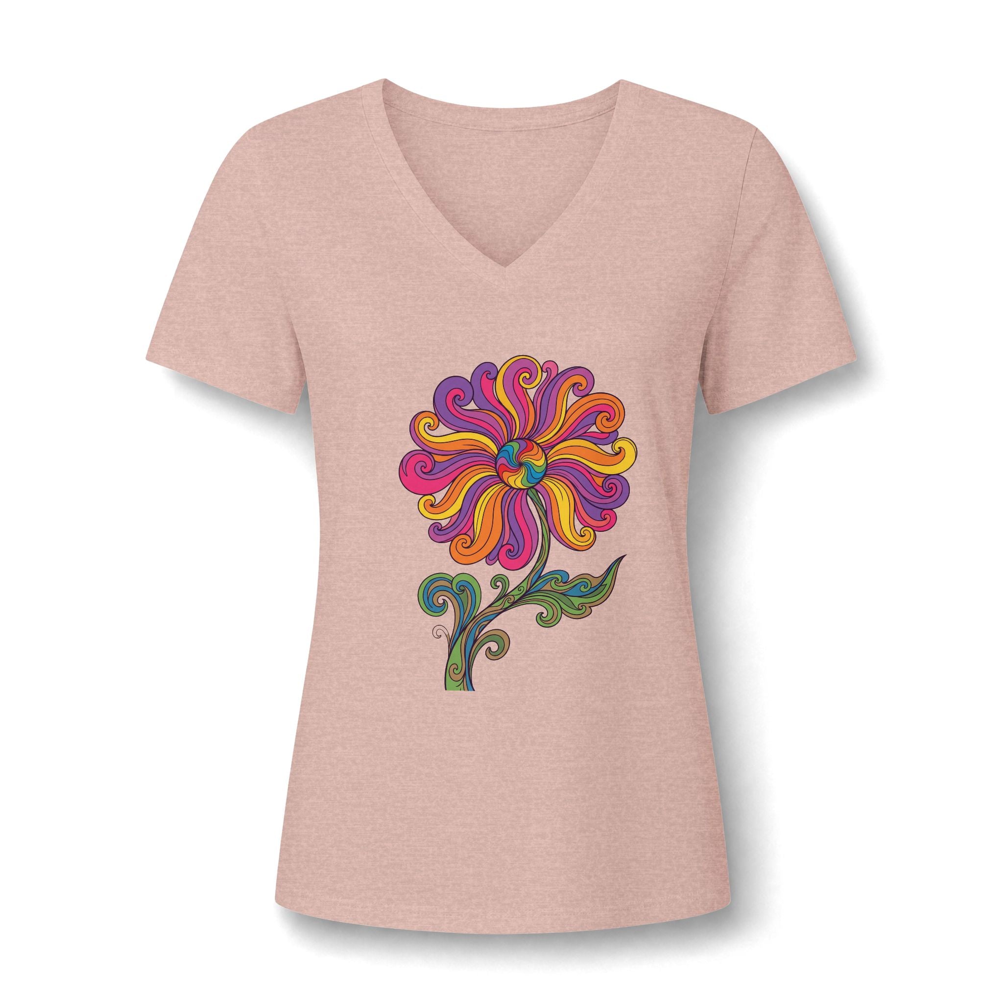 Damen V-Neck Tee Retro Floral Paisley – Boho Grafik-Shirt | musikworlds Artist Collection