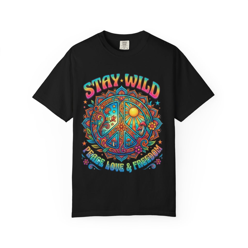 Stay Wild Peace Sign T-Shirt — Retro Psychedelic Love & Freedom Tee