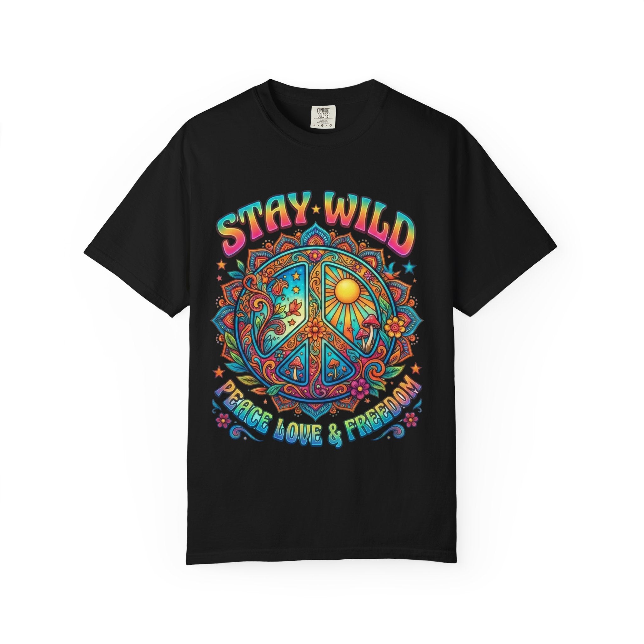 Stay Wild Peace Sign T-Shirt — Retro Psychedelic Love & Freedom Tee
