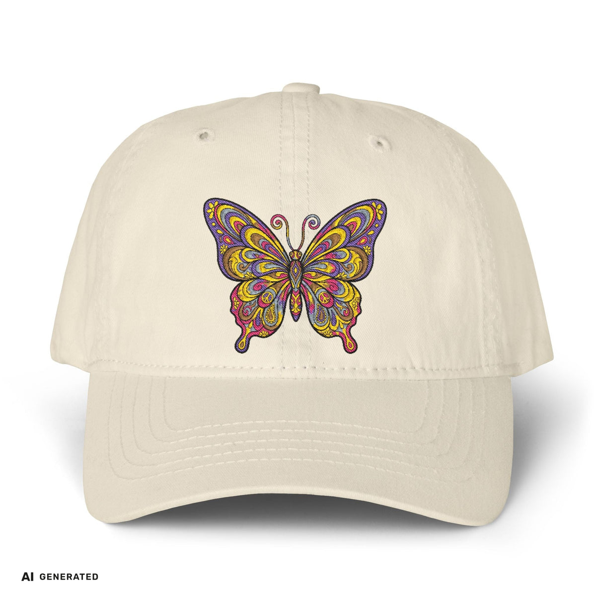 Vintage Damen Cap Schmetterling – Verstellbare Boho-Mütze | musikworlds Artist Collection – AI GENERATED / KI-GENERIERT