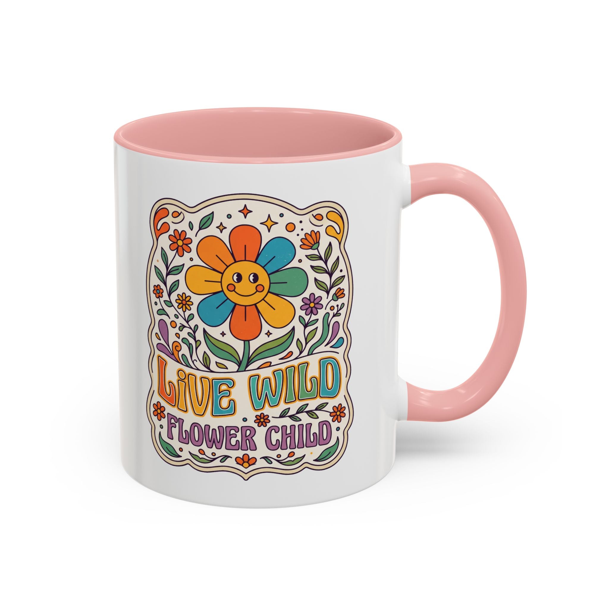 Live Wild Flower Child Kaffeetasse – Retro Floral Smiley Mug | musikworlds Artist Collection