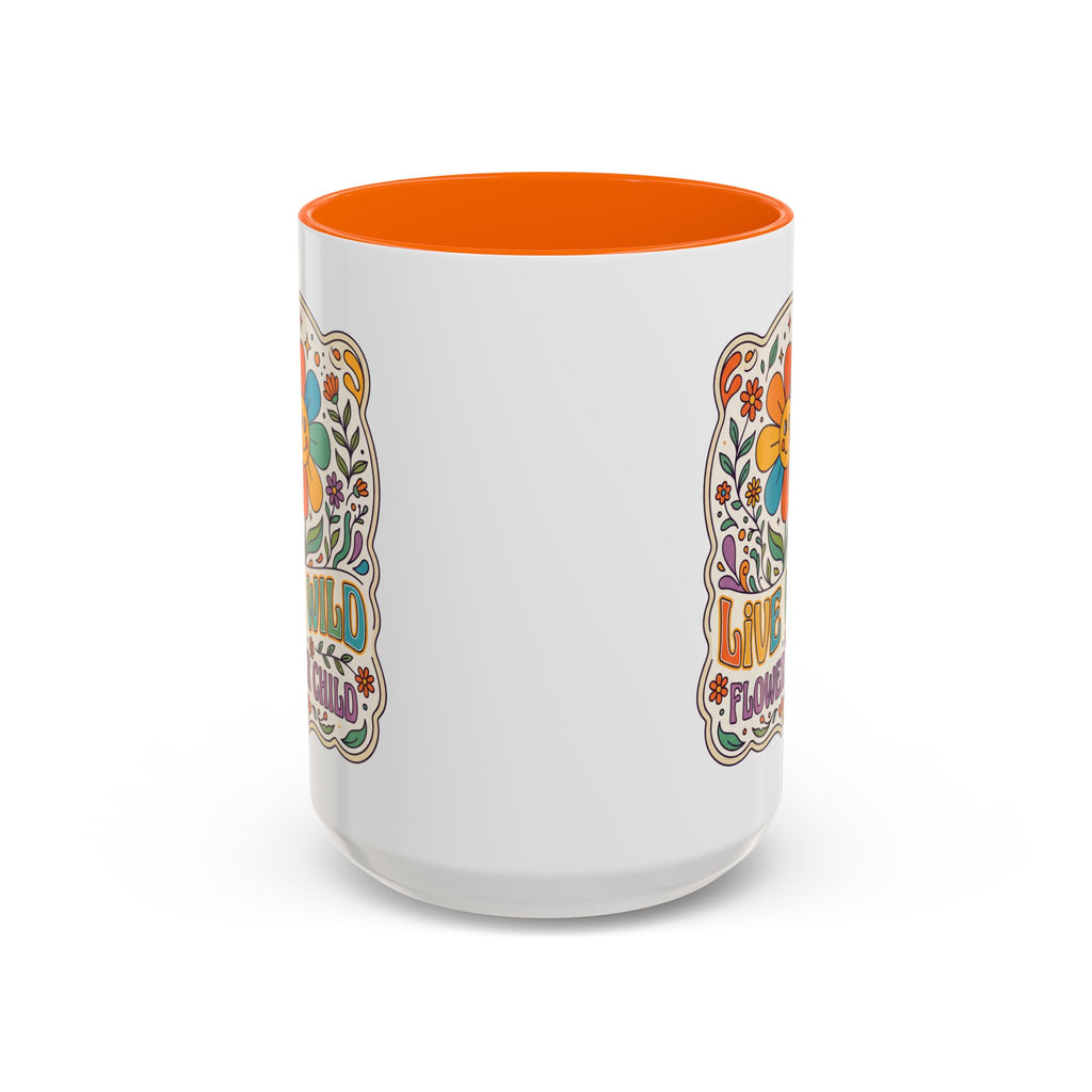 Live Wild Flower Child Coffee Mug – Retro Floral Smiley Design (11/15oz)