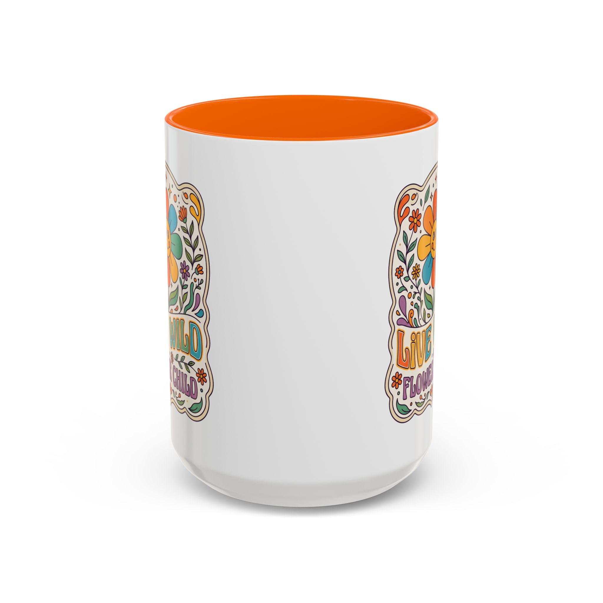 Live Wild Flower Child Coffee Mug – Retro Floral Smiley Design (11/15oz)