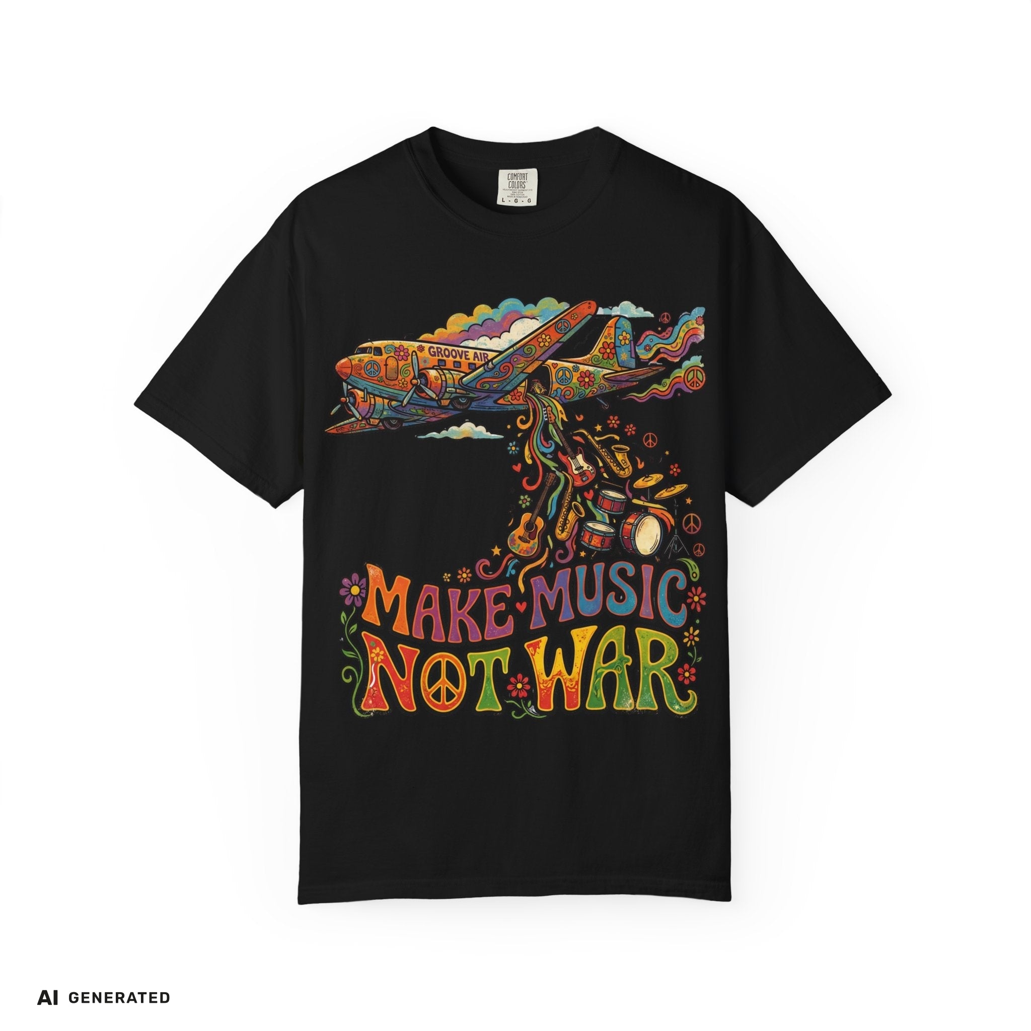 Make Music Not War T-Shirt – Peace Grafik-Tee | musikworlds Artist Collection – AI GENERATED / KI-GENERIERT